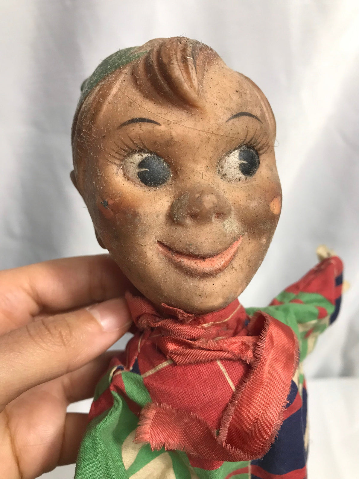 Vintage RARE Peter Pan Head Hand Puppet - Disney MFG Cloth Body Vinyl - Walt Disney Productions