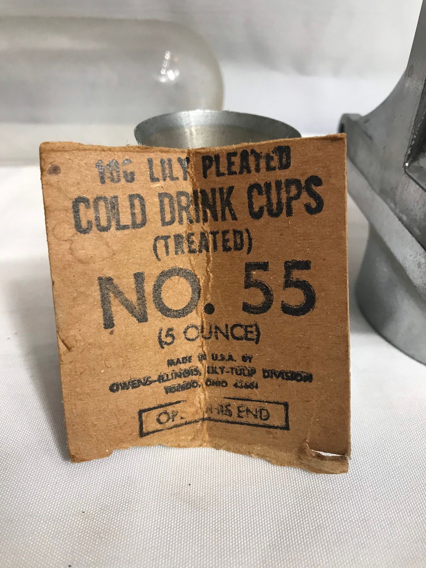 Antique 1930’s Lily Tulip Cup Company | Paper Cup Dispenser | Cold Drink Cups | Glass & Aluminum