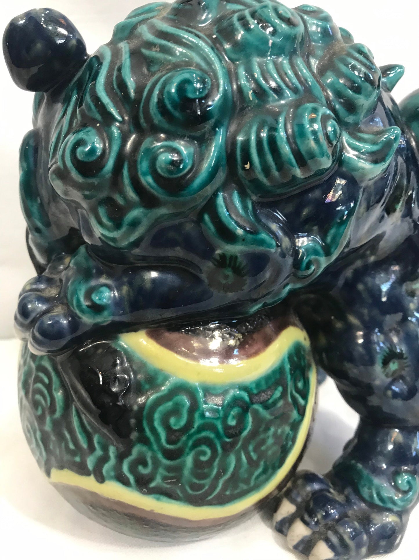 Vintage Chinese Classic Guardian Lion Holding A Ball | Fu Dogs | Foo Lion | Home Decor