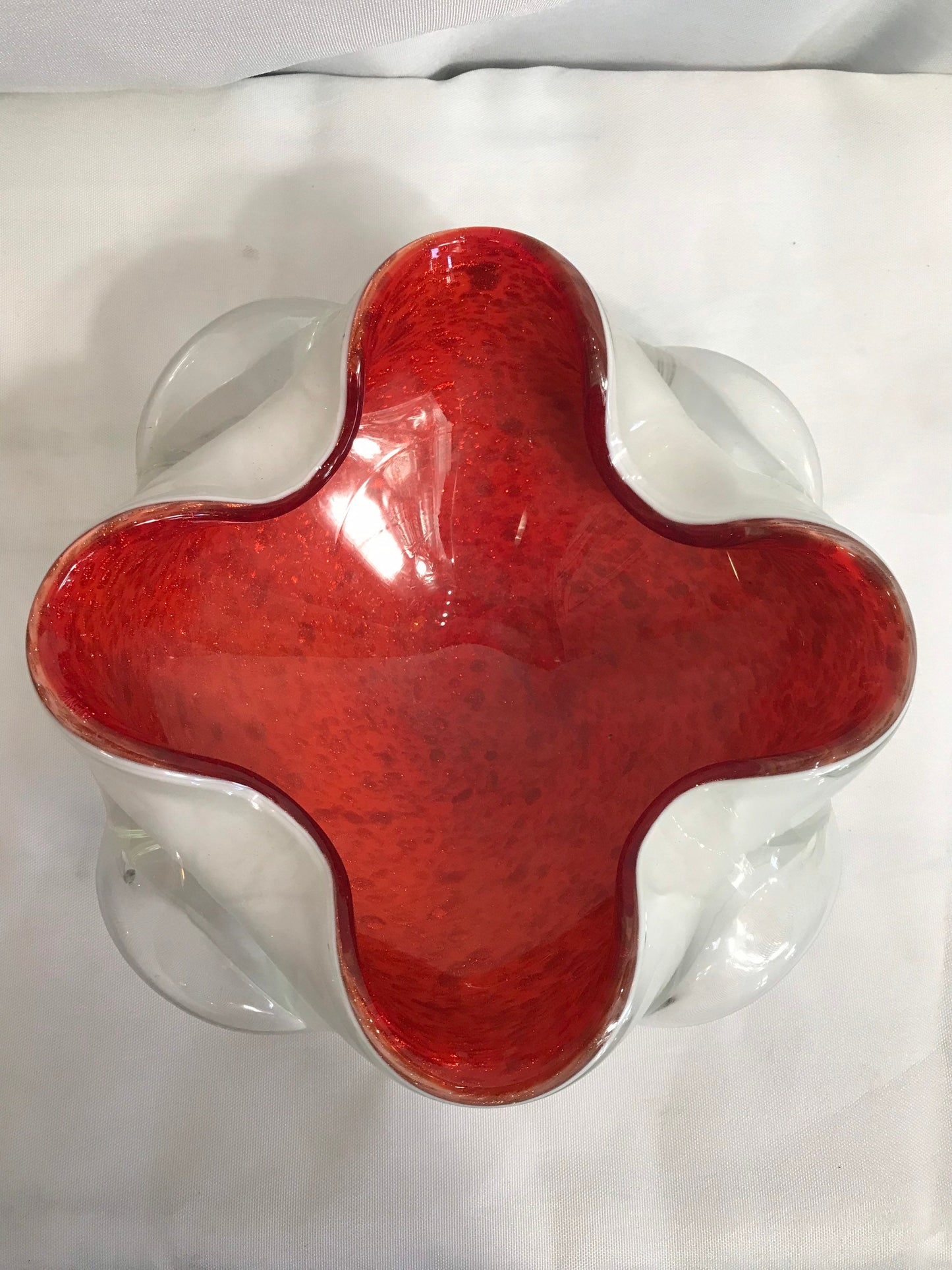 Vintage Red and White Sparkle Murano Glass | Home Decor