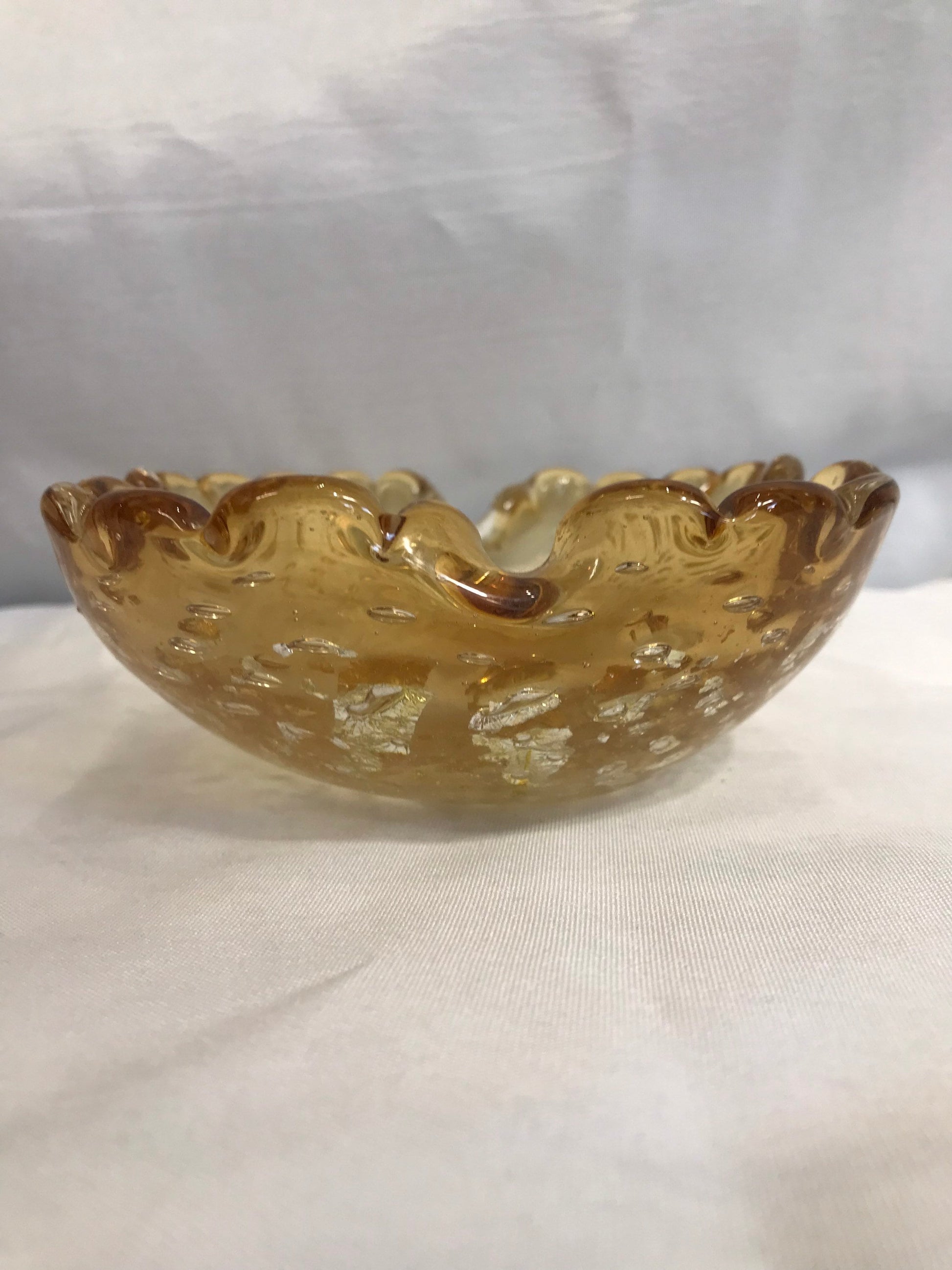 Vintage Speckled Gold Leaf Murano Glass Dish | Home Decor