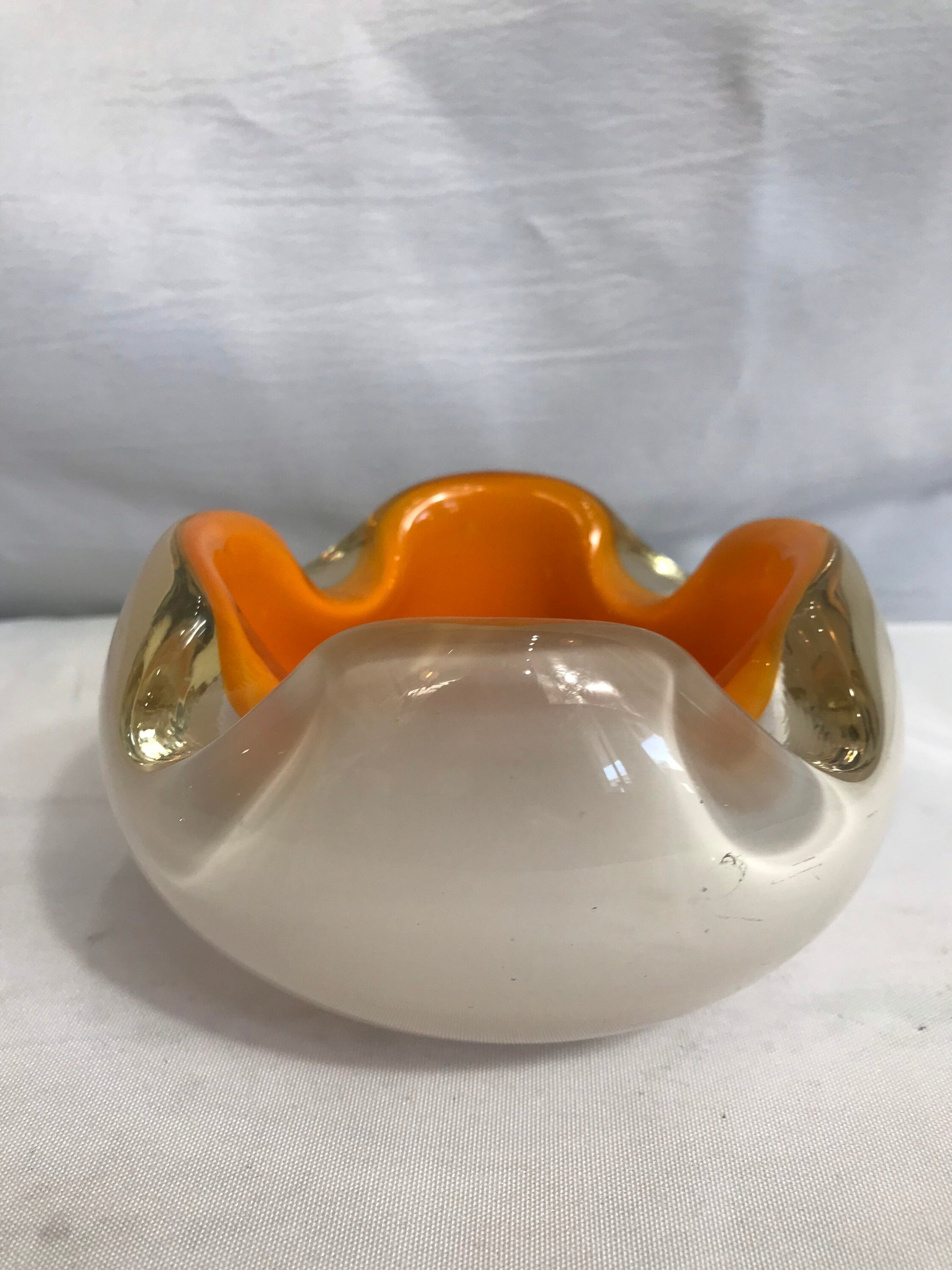 Vintage Orange and White Murano Glass Dish | Home Decor