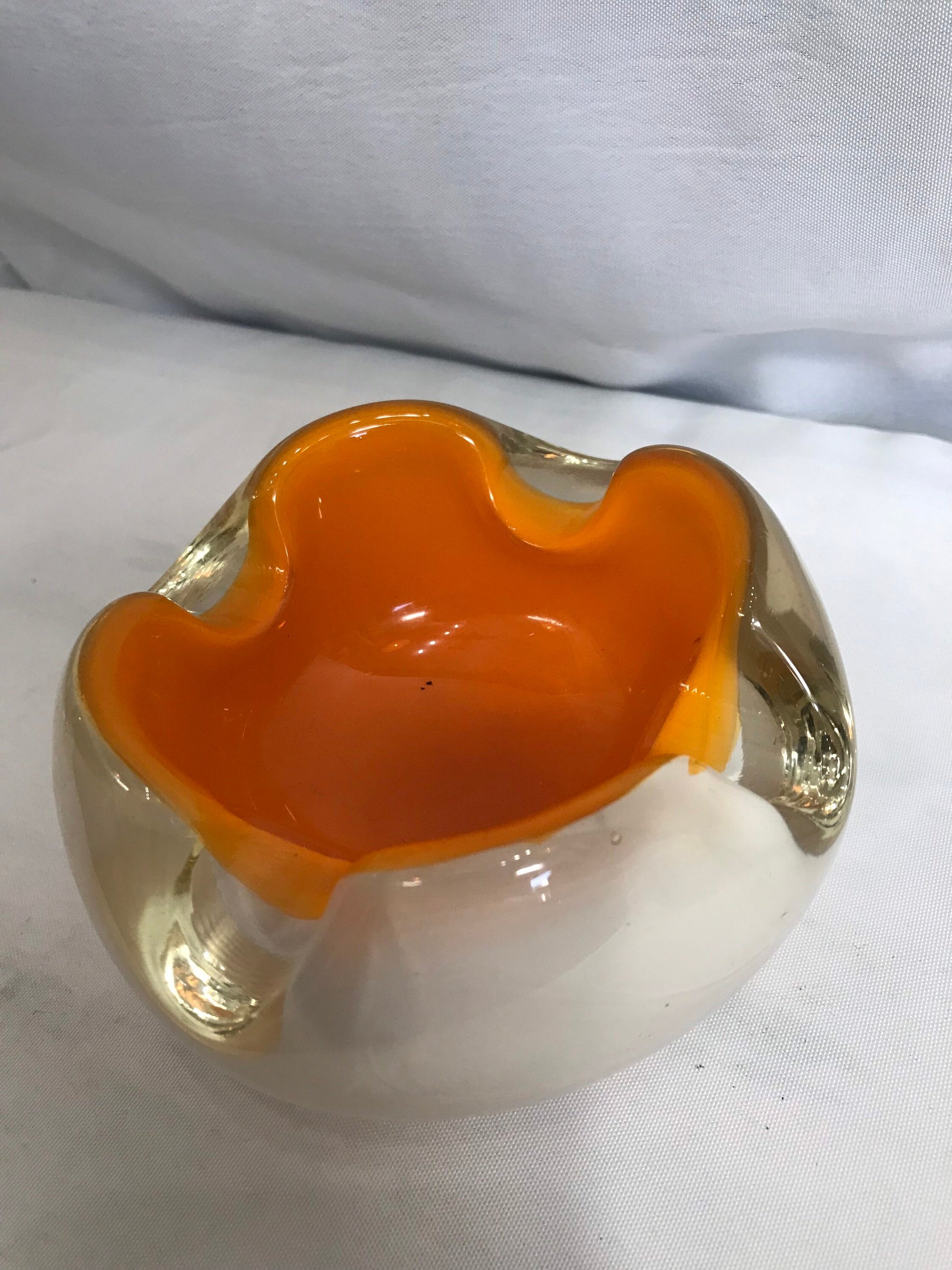 Vintage Orange and White Murano Glass Dish | Home Decor