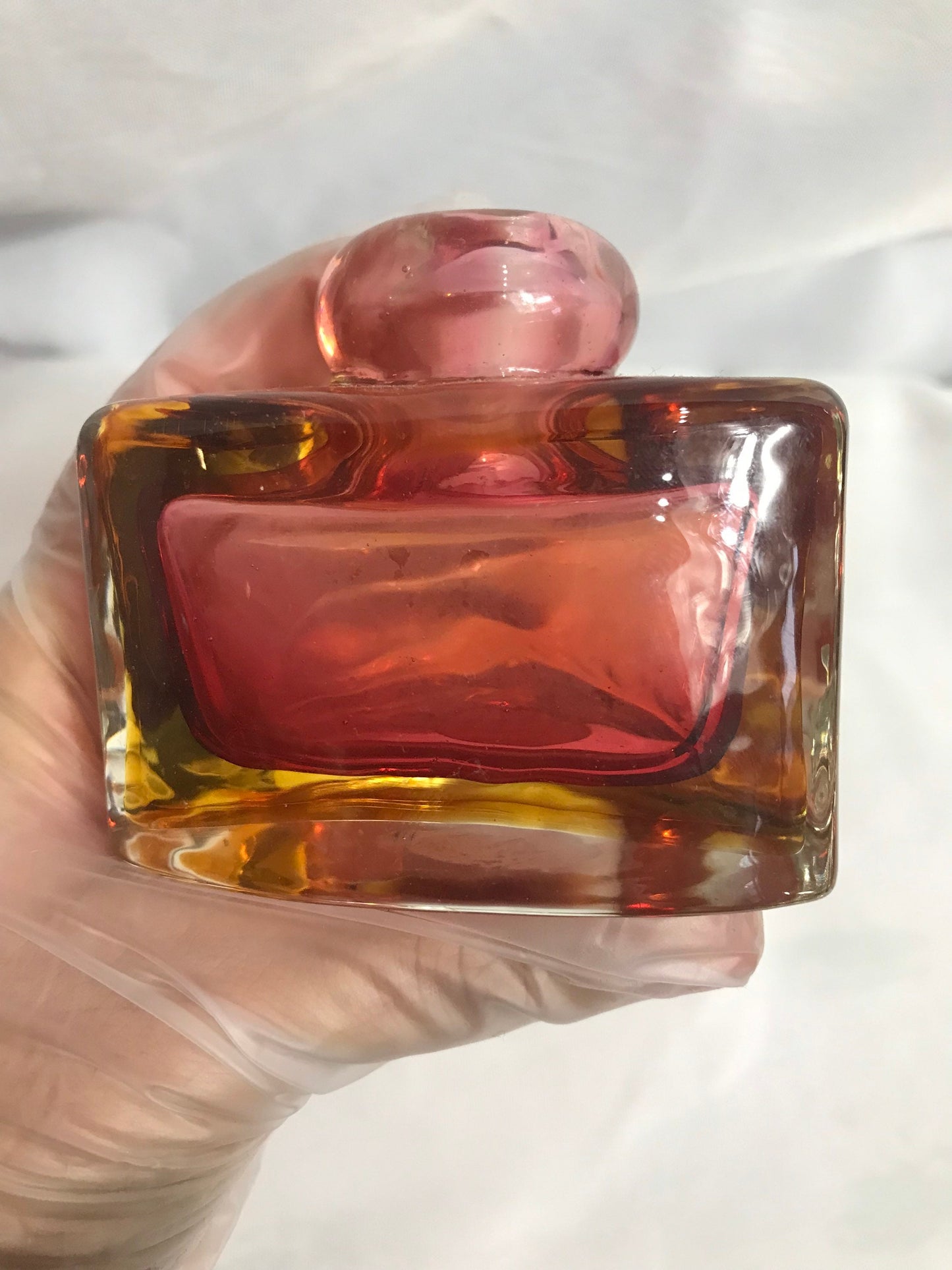 Vintage Red & Yellow Glass Perfume Bottle | Vanity Storage