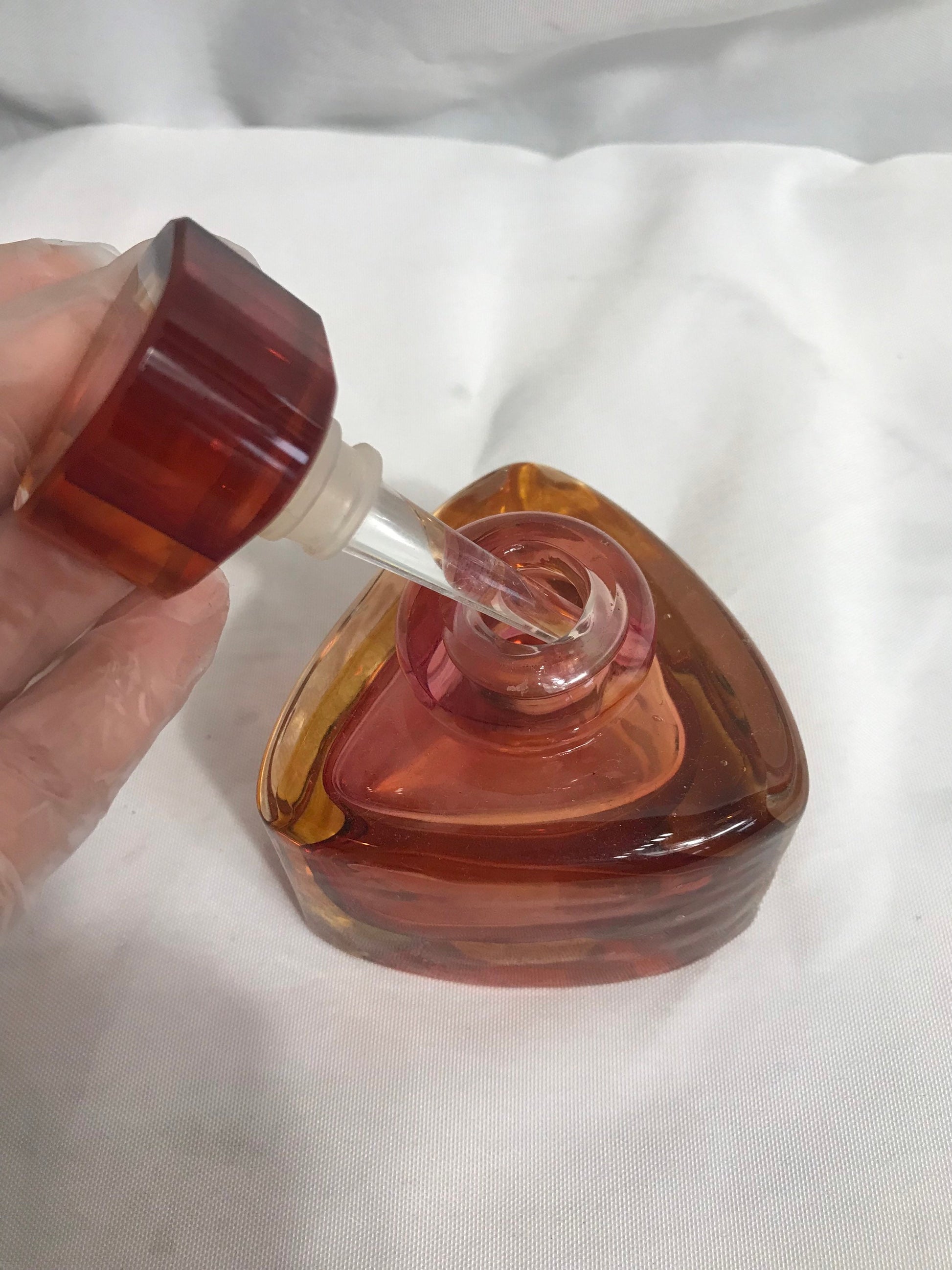 Vintage Red & Yellow Glass Perfume Bottle | Vanity Storage