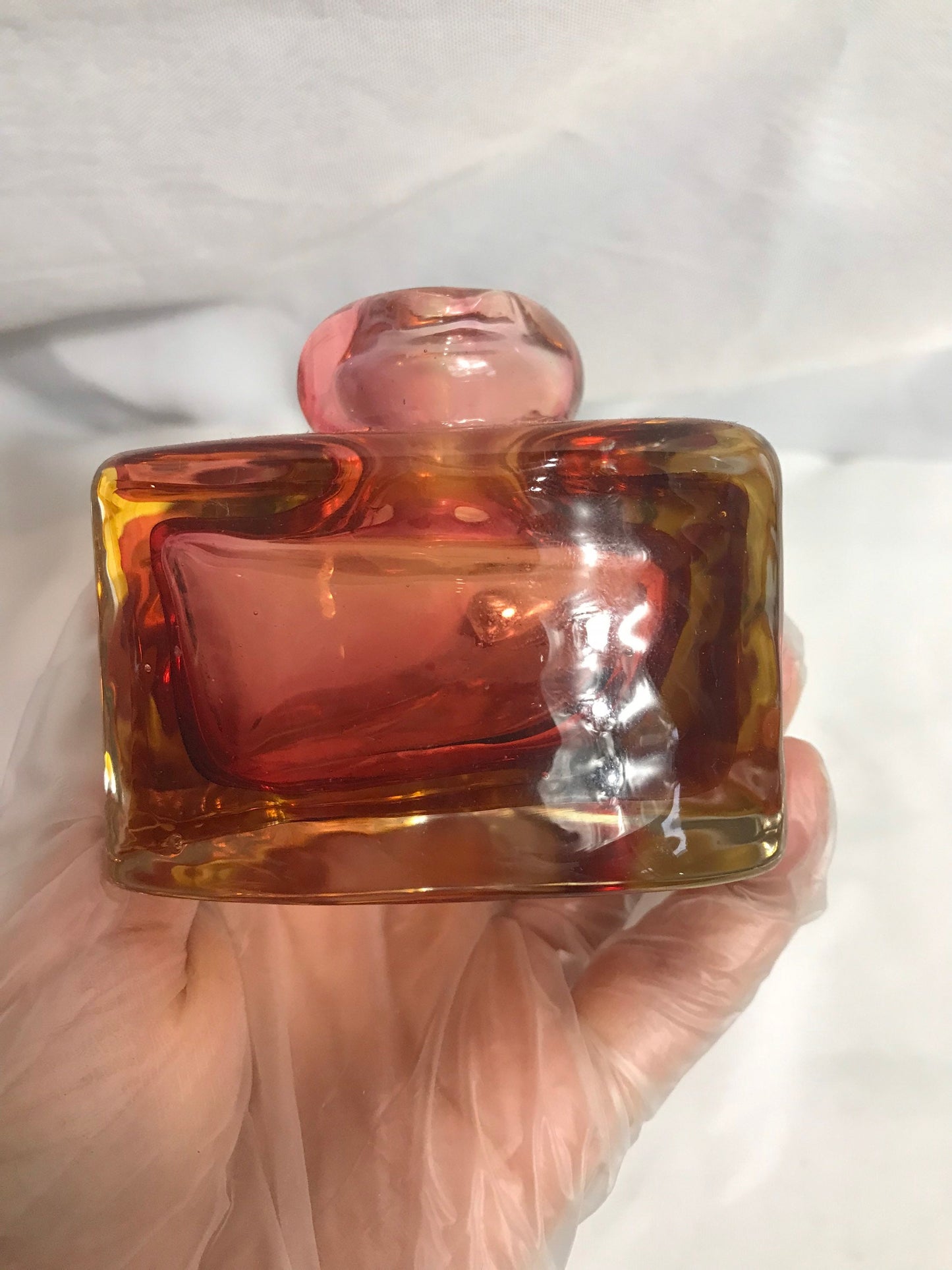 Vintage Red & Yellow Glass Perfume Bottle | Vanity Storage