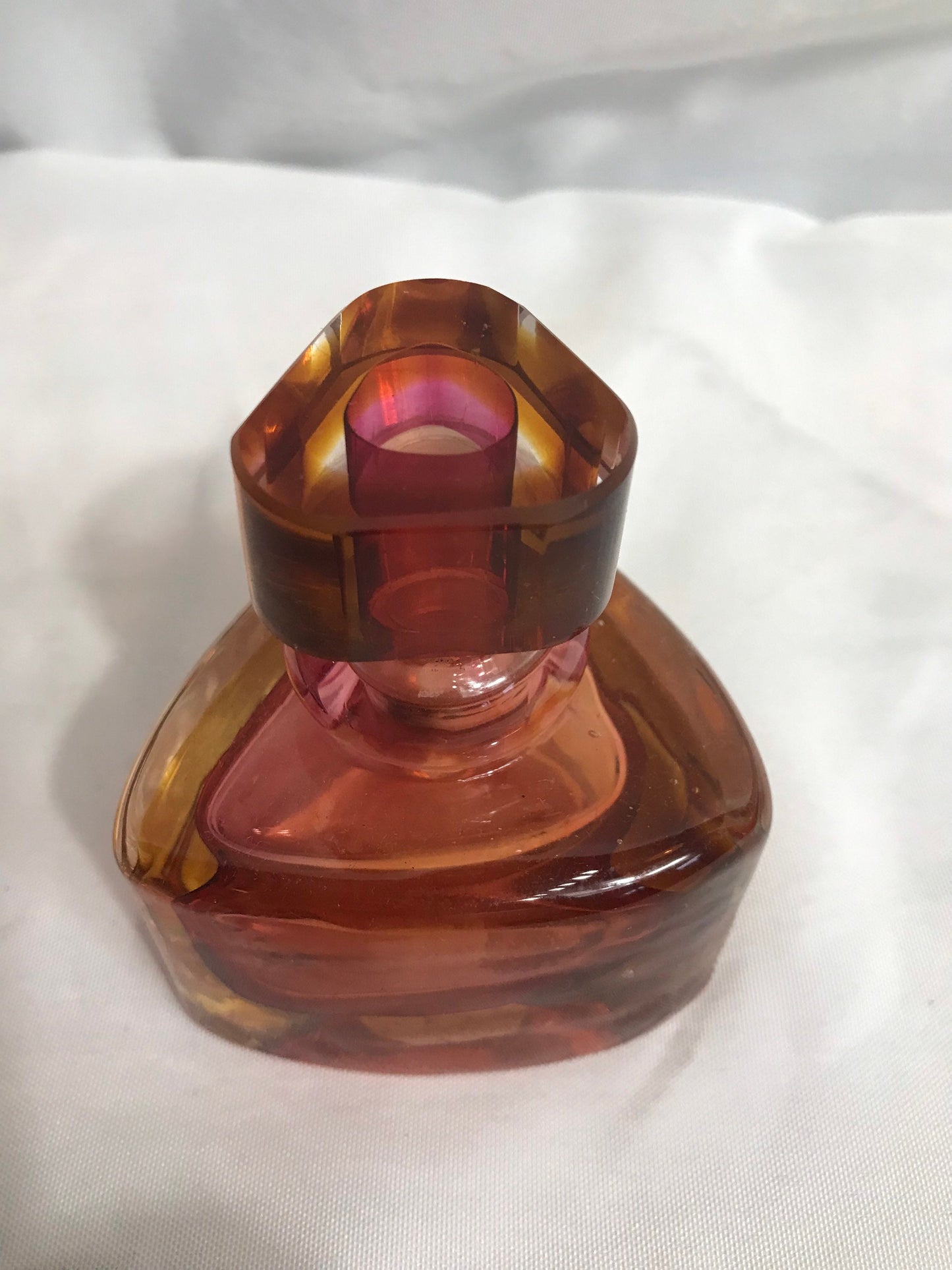 Vintage Red & Yellow Glass Perfume Bottle | Vanity Storage