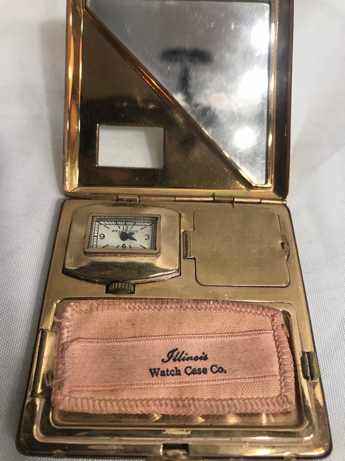 Vintage Weldwood Watch Case Makeup Compact