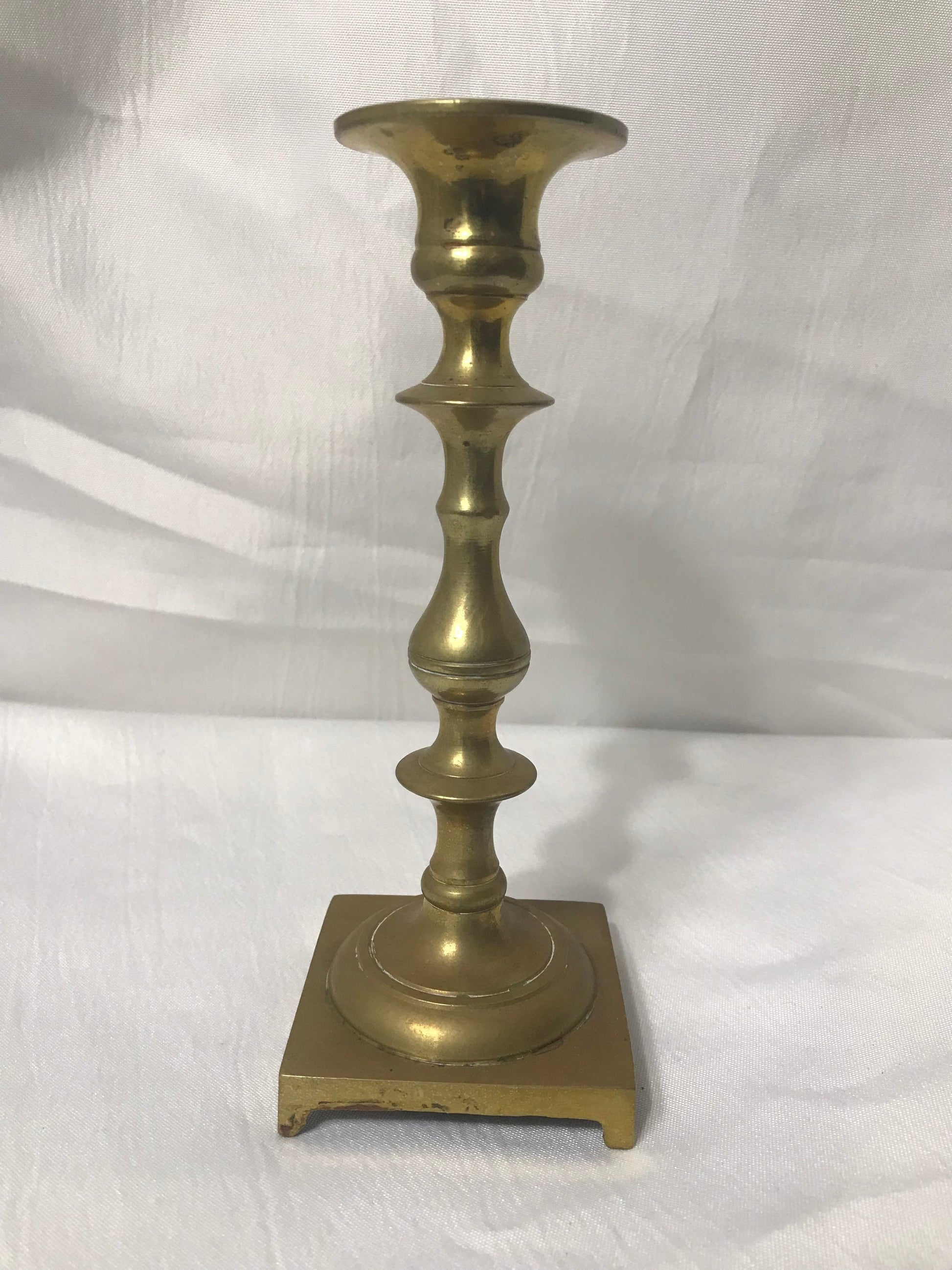 Vintage Brass Candlestick with Square Base | Home Decor