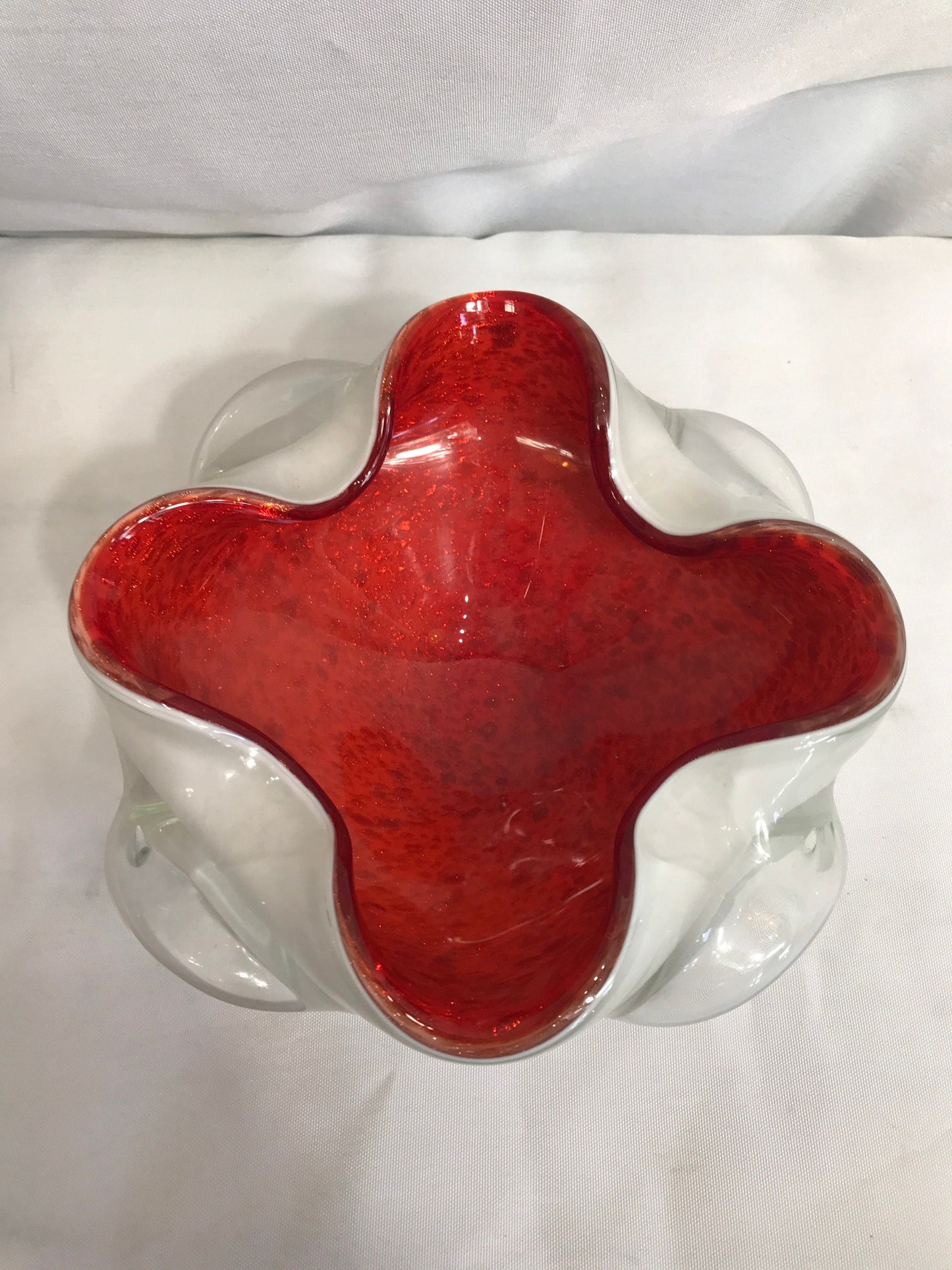 Vintage Red and White Sparkle Murano Glass | Home Decor