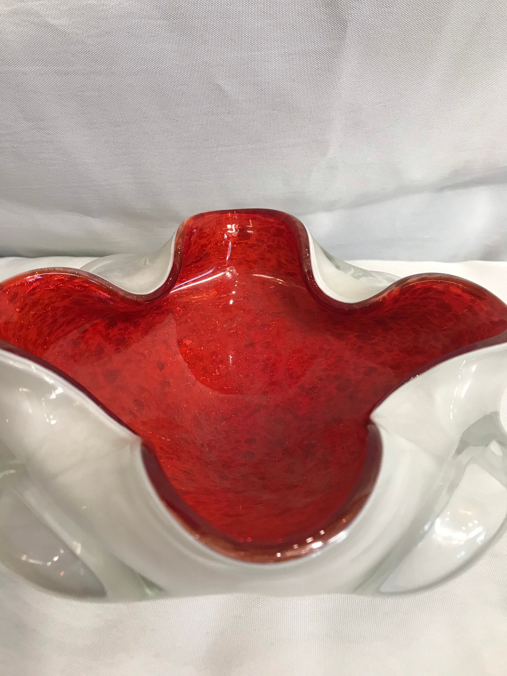 Vintage Red and White Sparkle Murano Glass | Home Decor