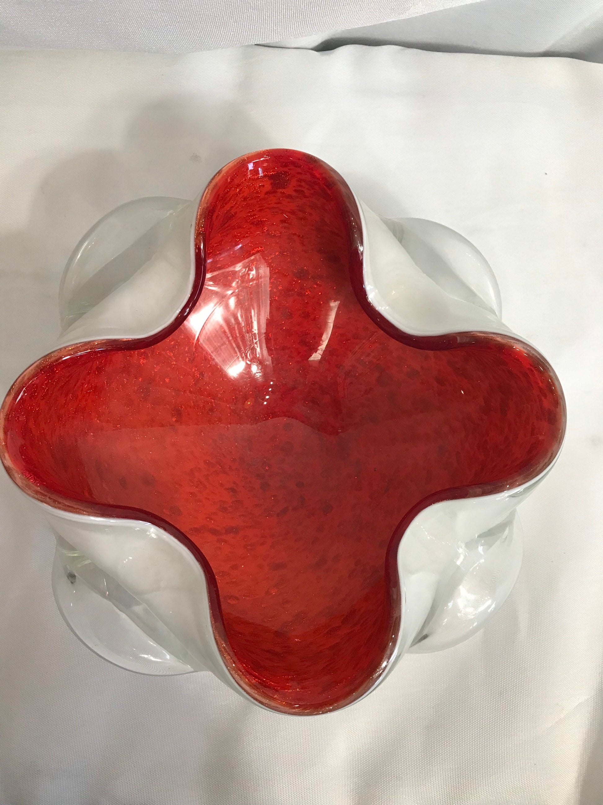 Vintage Red and White Sparkle Murano Glass | Home Decor