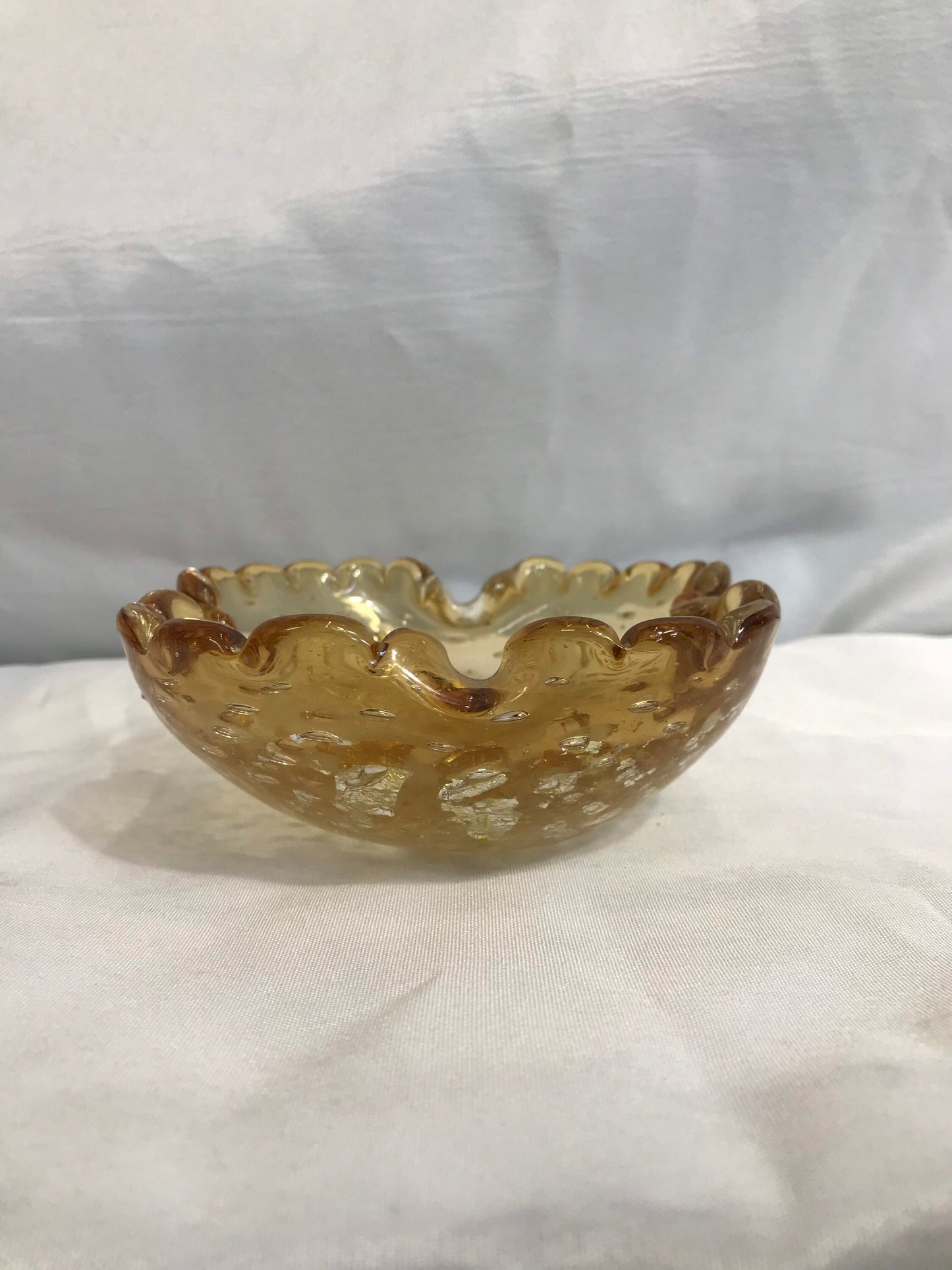 Vintage Speckled Gold Leaf Murano Glass Dish | Home Decor