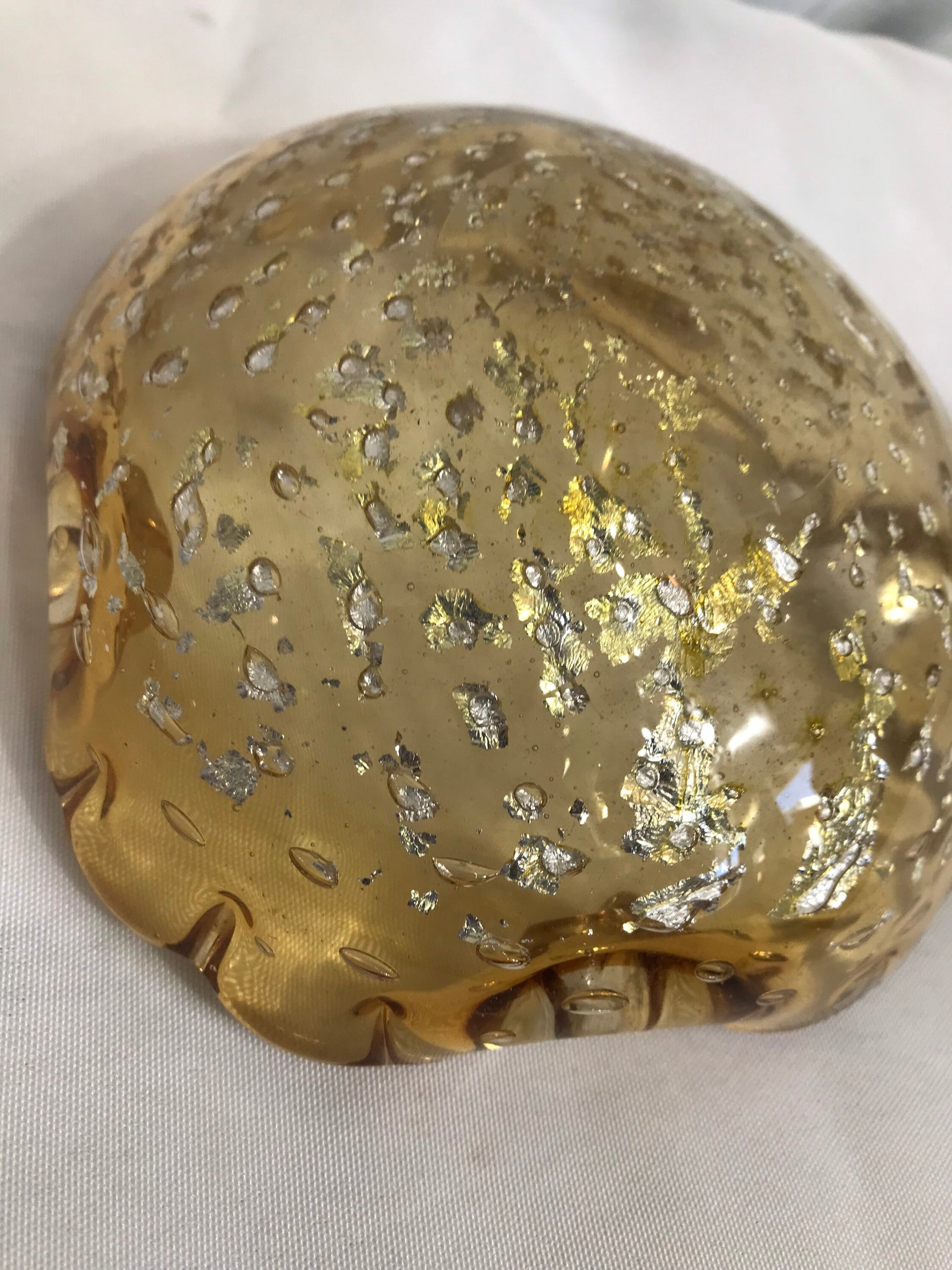 Vintage Speckled Gold Leaf Murano Glass Dish | Home Decor