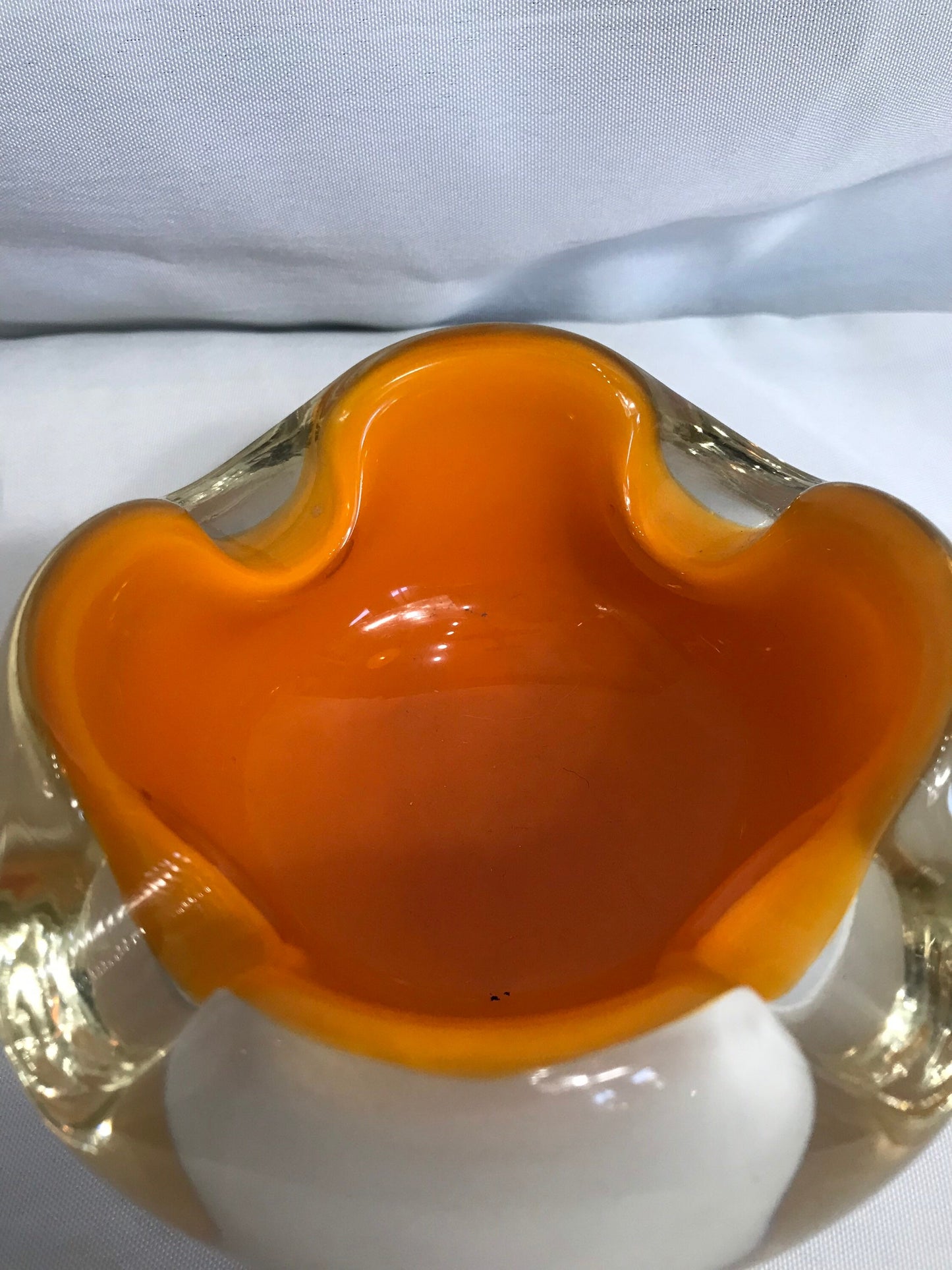 Vintage Orange and White Murano Glass Dish | Home Decor