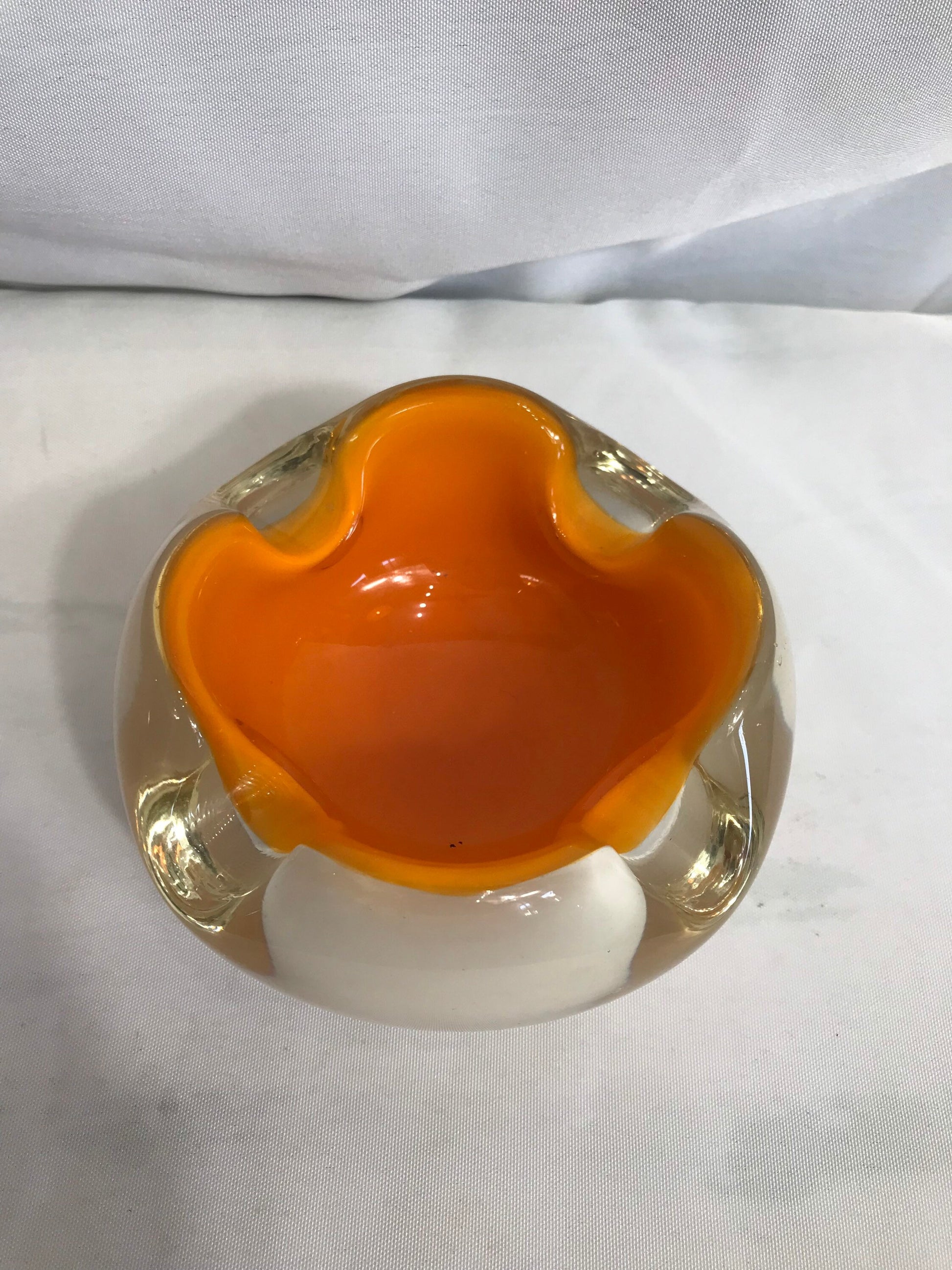 Vintage Orange and White Murano Glass Dish | Home Decor