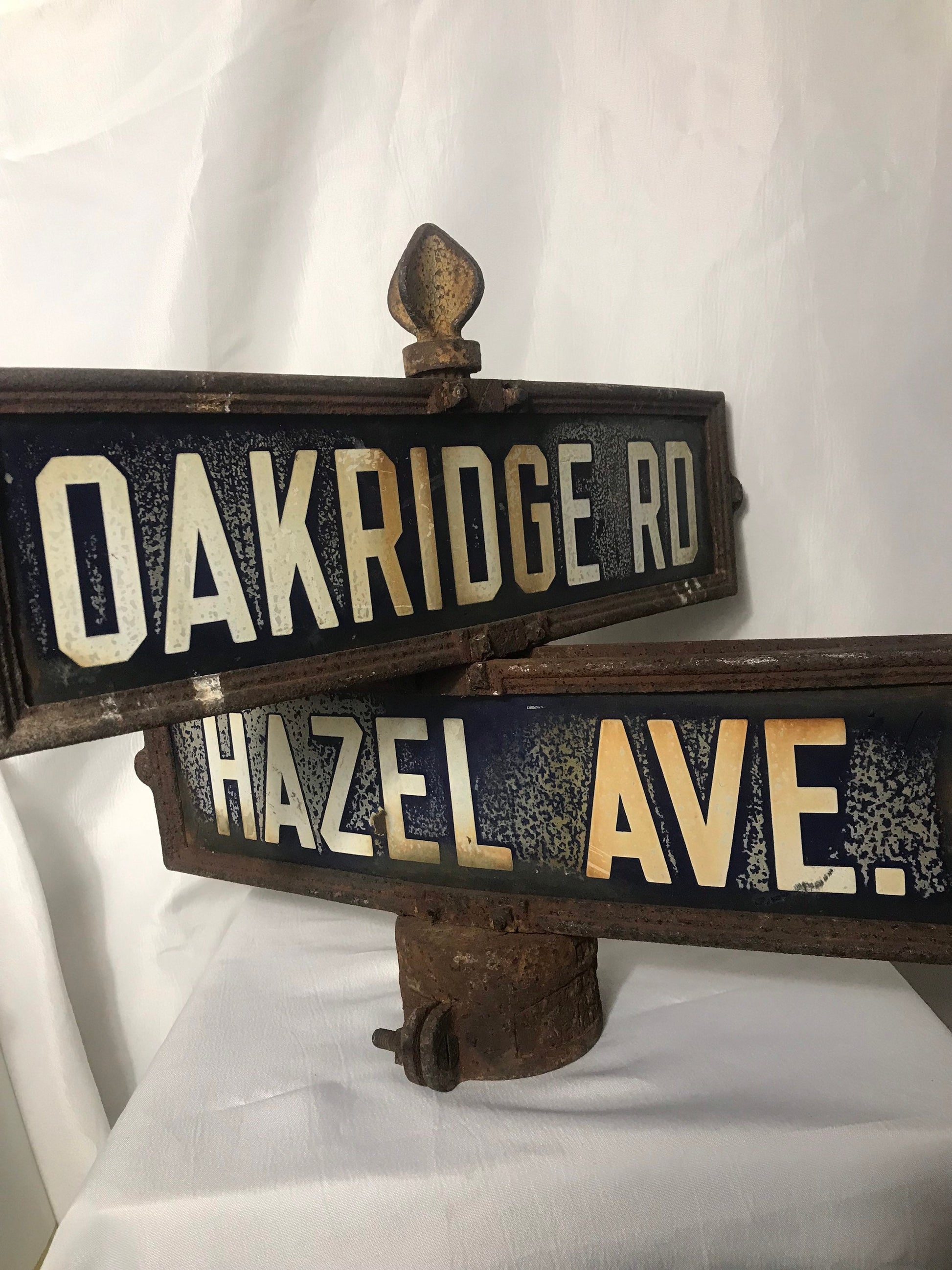 Vintage Porcelain Street Signs Oakridge Road and Hazel Ave, Retro Road Signs, Antique Home Decor, Collector's Item