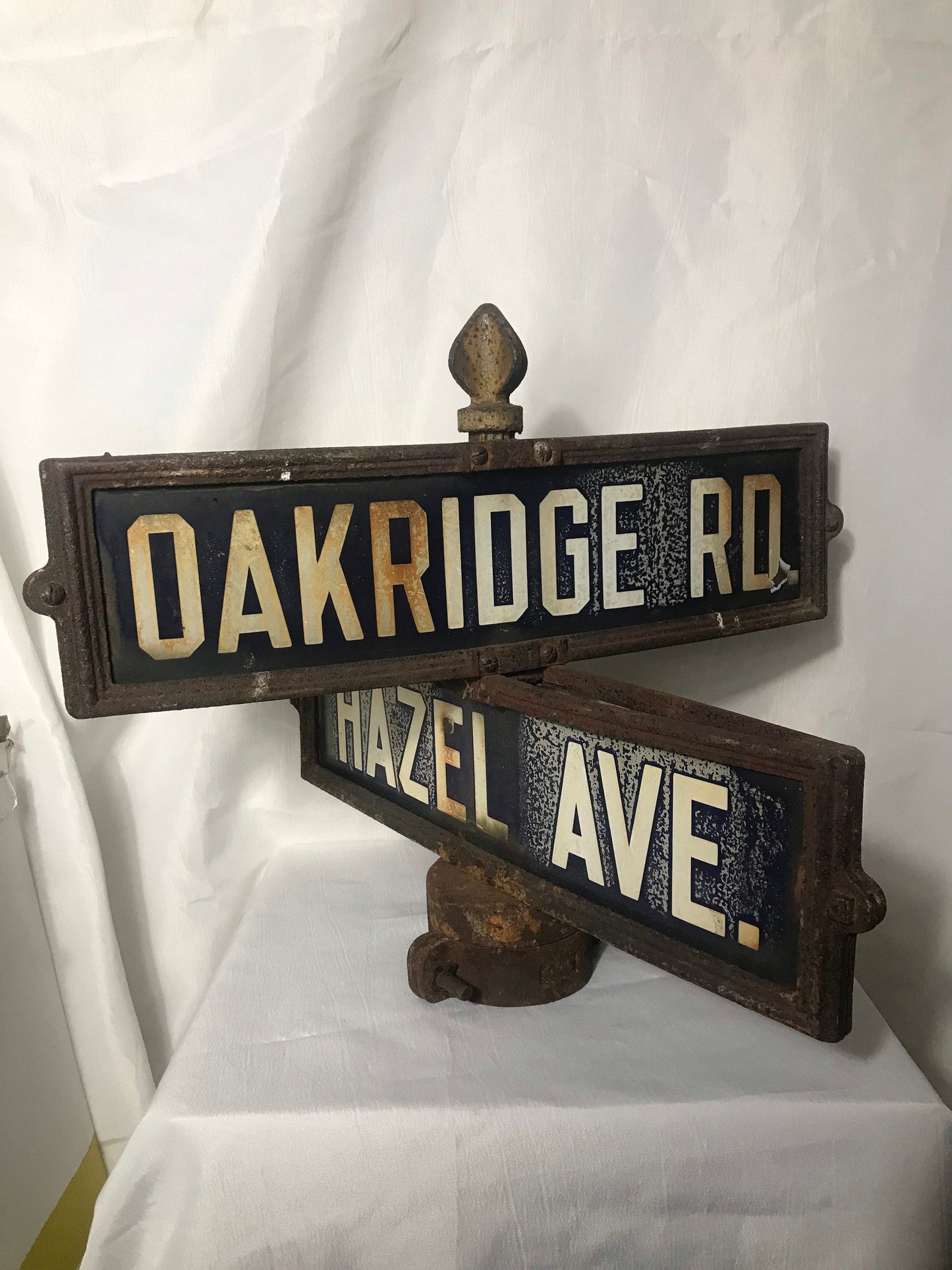 Vintage Porcelain Street Signs Oakridge Road and Hazel Ave, Retro Road Signs, Antique Home Decor, Collector's Item