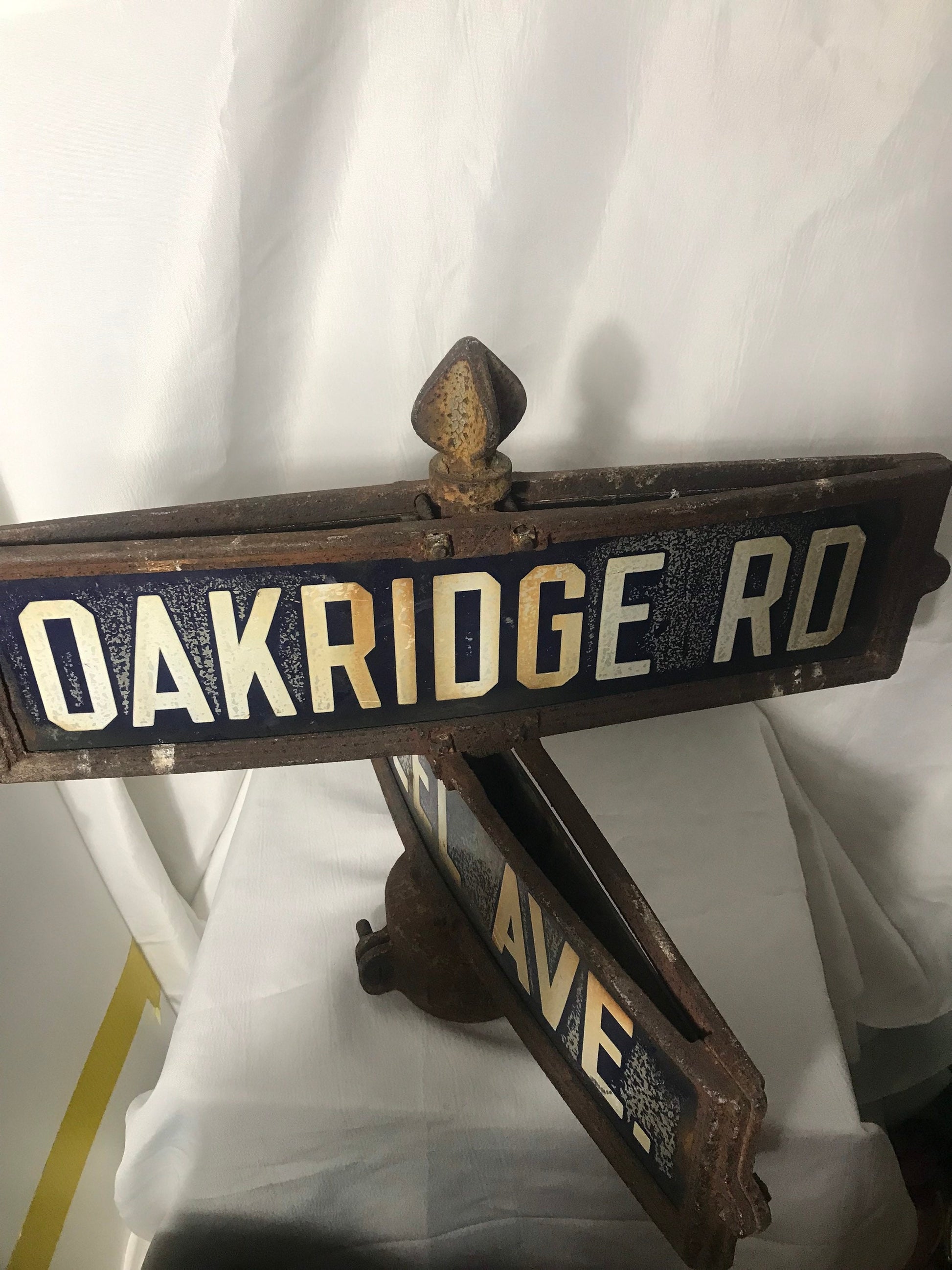 Vintage Porcelain Street Signs Oakridge Road and Hazel Ave, Retro Road Signs, Antique Home Decor, Collector's Item