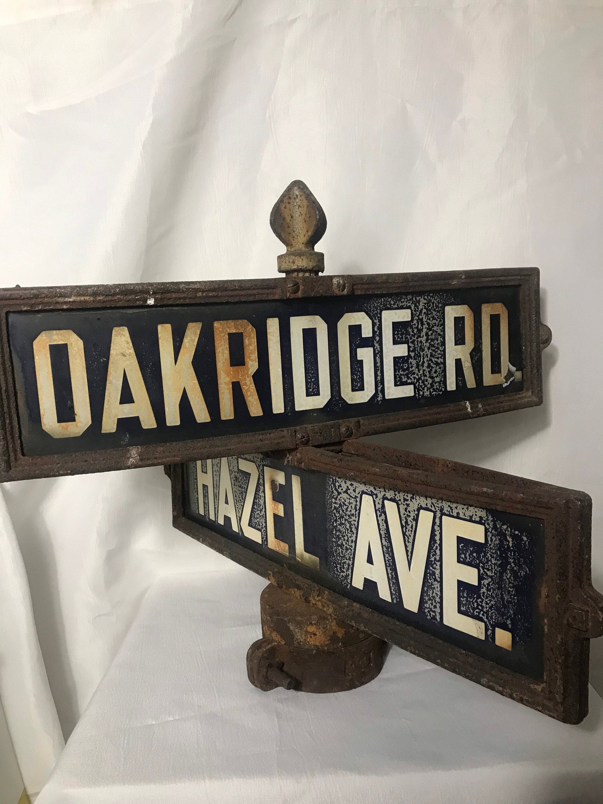 Vintage Porcelain Street Signs Oakridge Road and Hazel Ave, Retro Road Signs, Antique Home Decor, Collector's Item