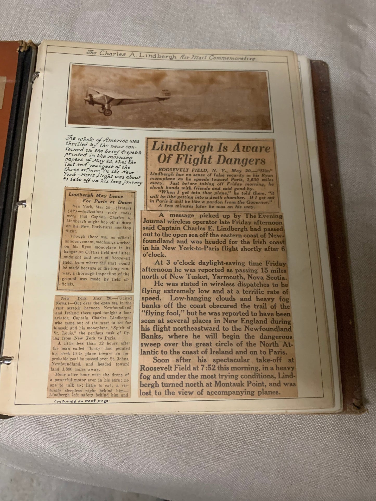 Amazing Charles A. Lindbergh Air Mail Commemorative Scrap book. Featuring many stamps and first day covers with handwritten maps and clips.