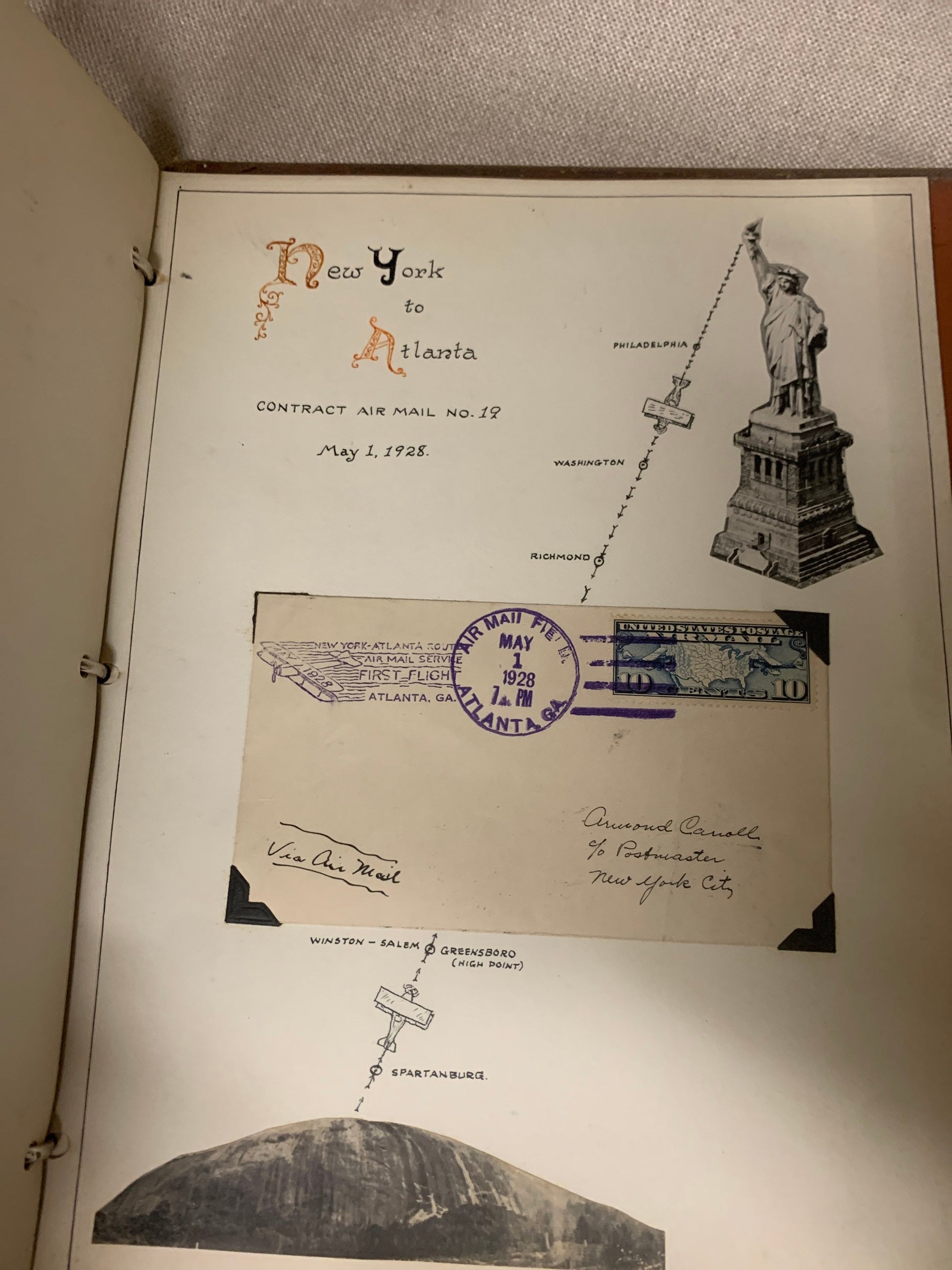 Amazing Charles A. Lindbergh Air Mail Commemorative Scrap book. Featuring many stamps and first day covers with handwritten maps and clips.