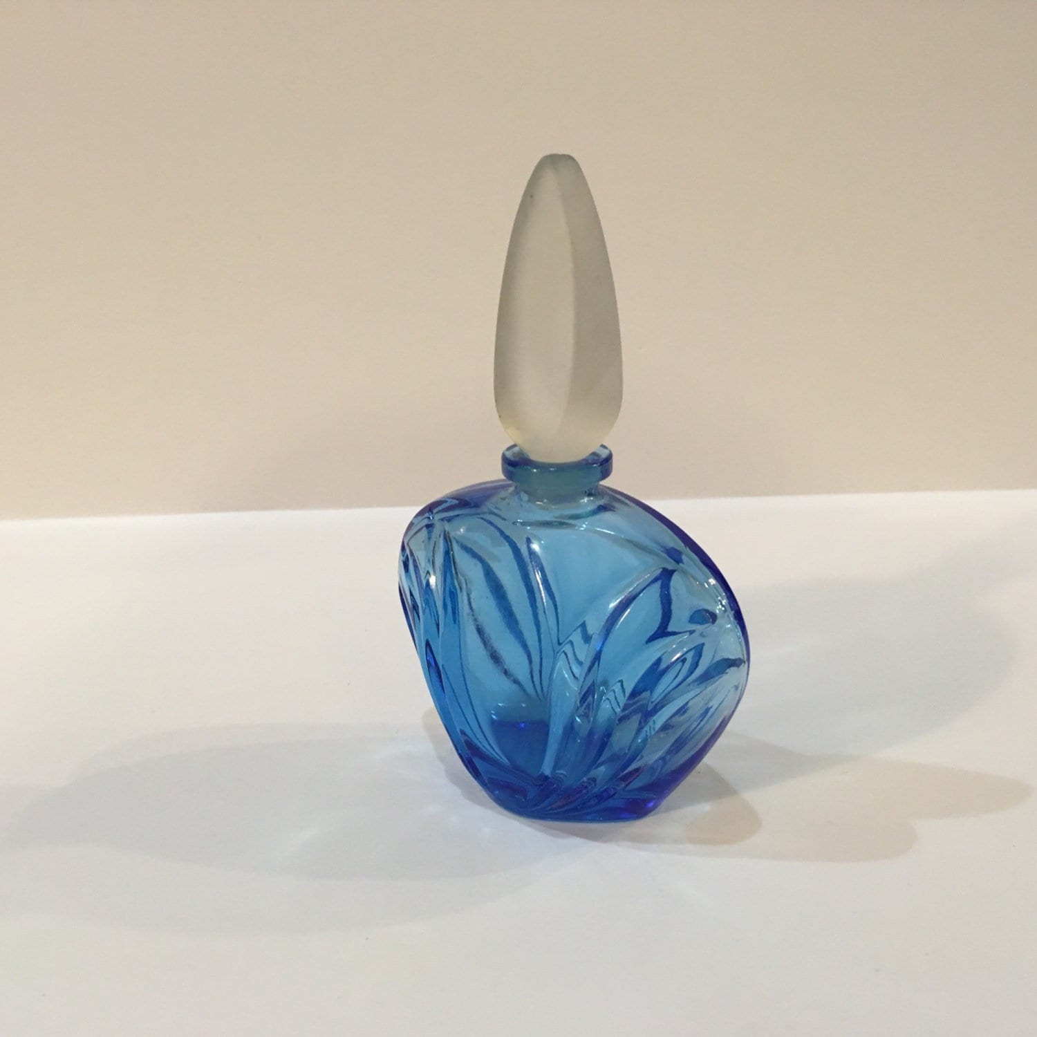 Vintage Blue Glass Perfume Bottle, Collectible Vanity Decor, Elegant Blue Bottle, Perfume Display, Vintage Glass Bottle