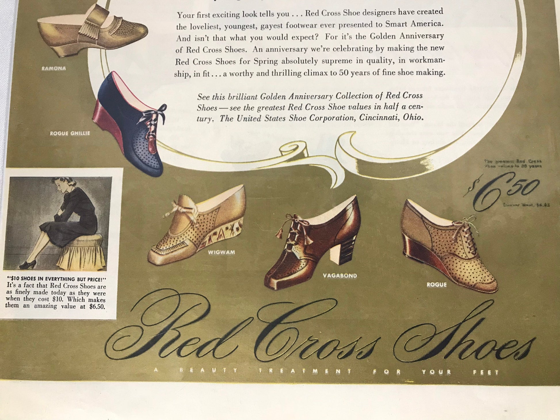 Vintage Red Cross Shoes Advertisement Poster | Golden Anniversary Collection | Digital Print