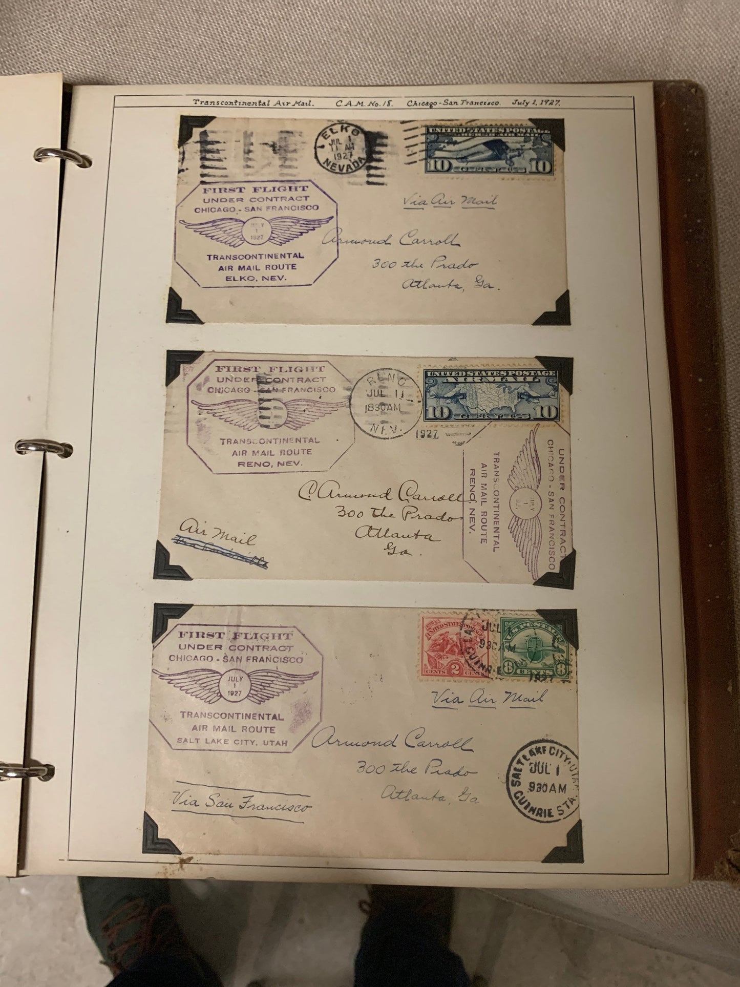 Amazing Charles A. Lindbergh Air Mail Commemorative Scrap book. Featuring many stamps and first day covers with handwritten maps and clips.