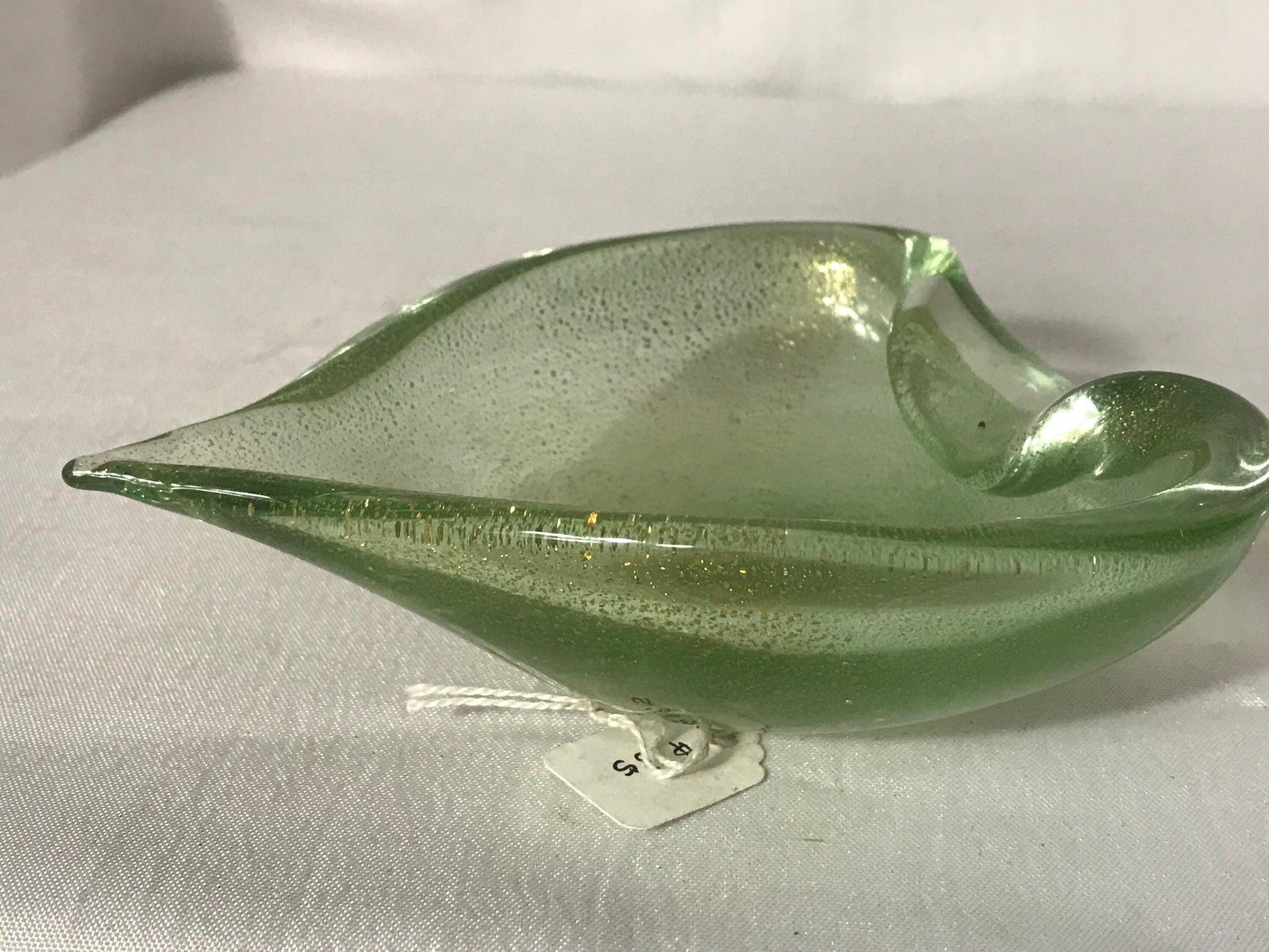 Vintage Murano Green Glass Dish Gold Flecks | Home Decor