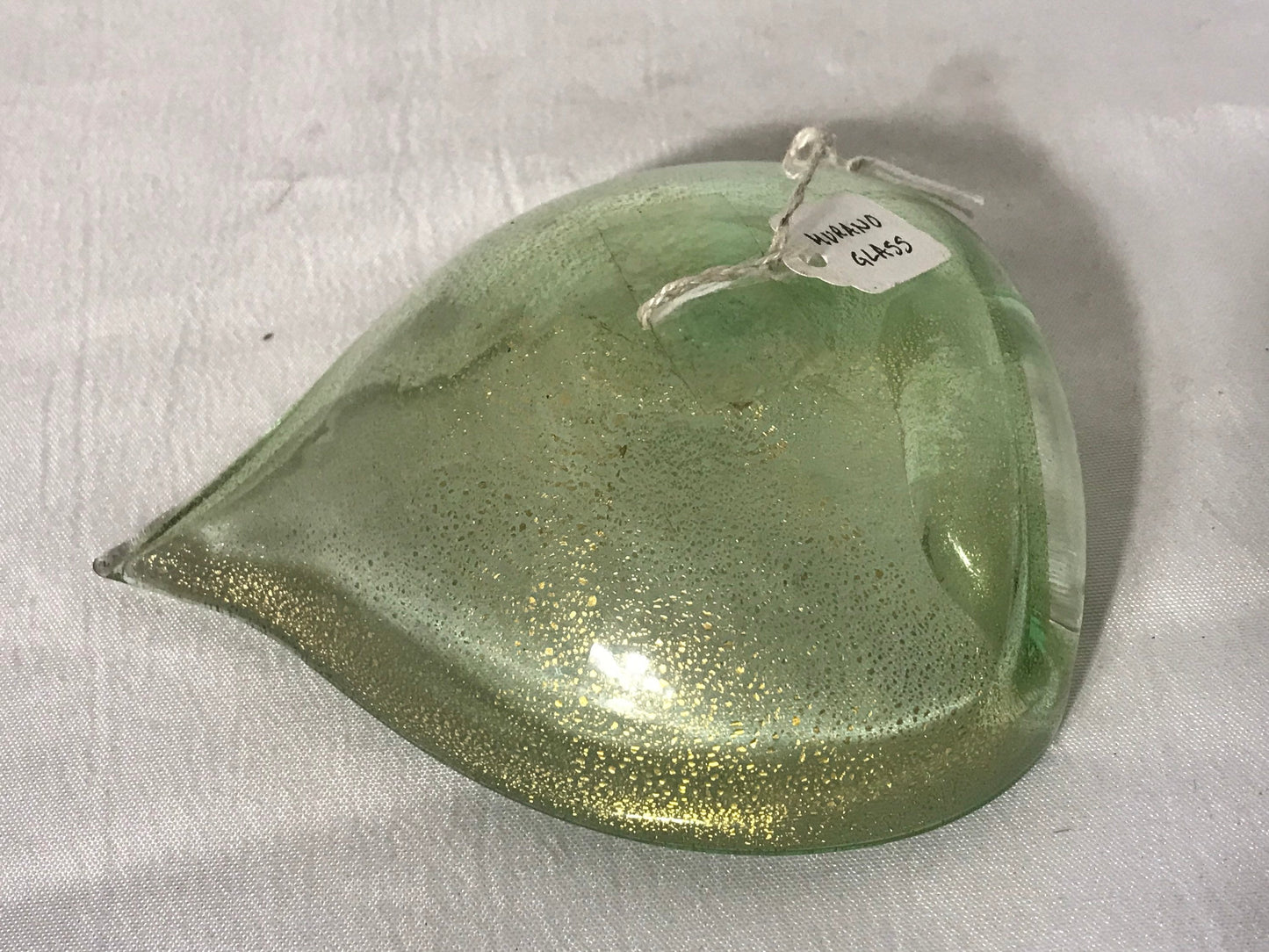 Vintage Murano Green Glass Dish Gold Flecks | Home Decor