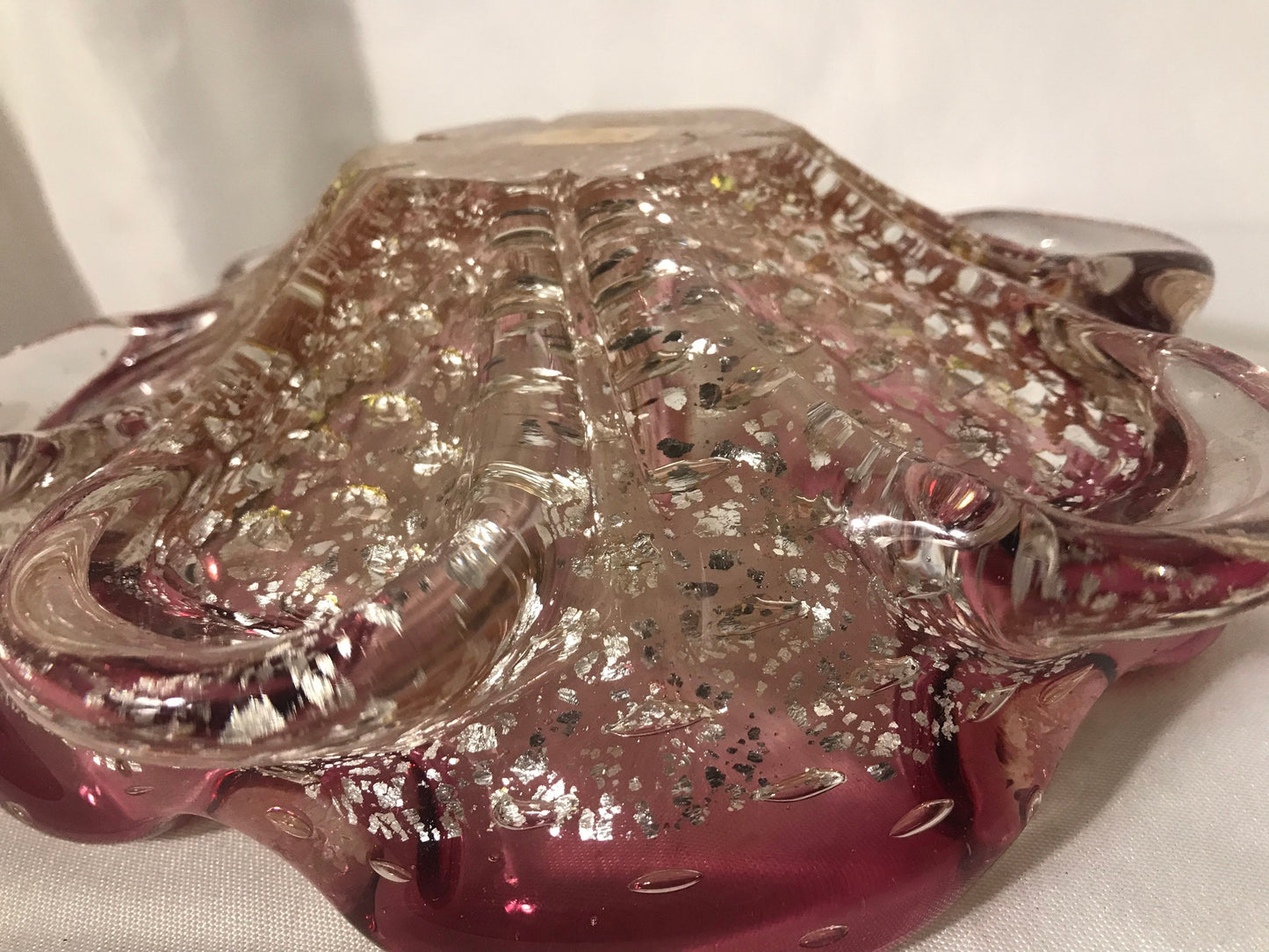 Vintage A. Barbini Venetian glass footed bowl w/gold & silver flake | Home Decor