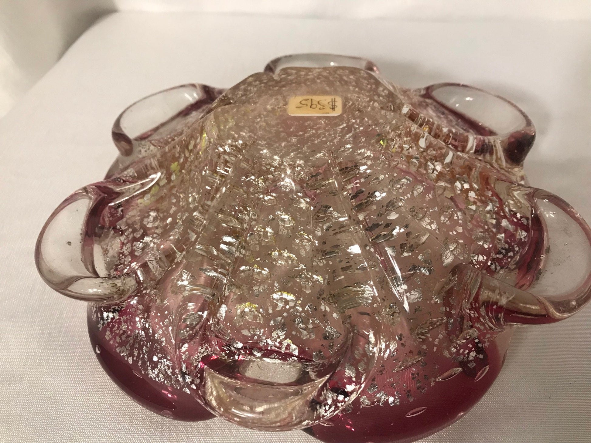 Vintage A. Barbini Venetian glass footed bowl w/gold & silver flake | Home Decor