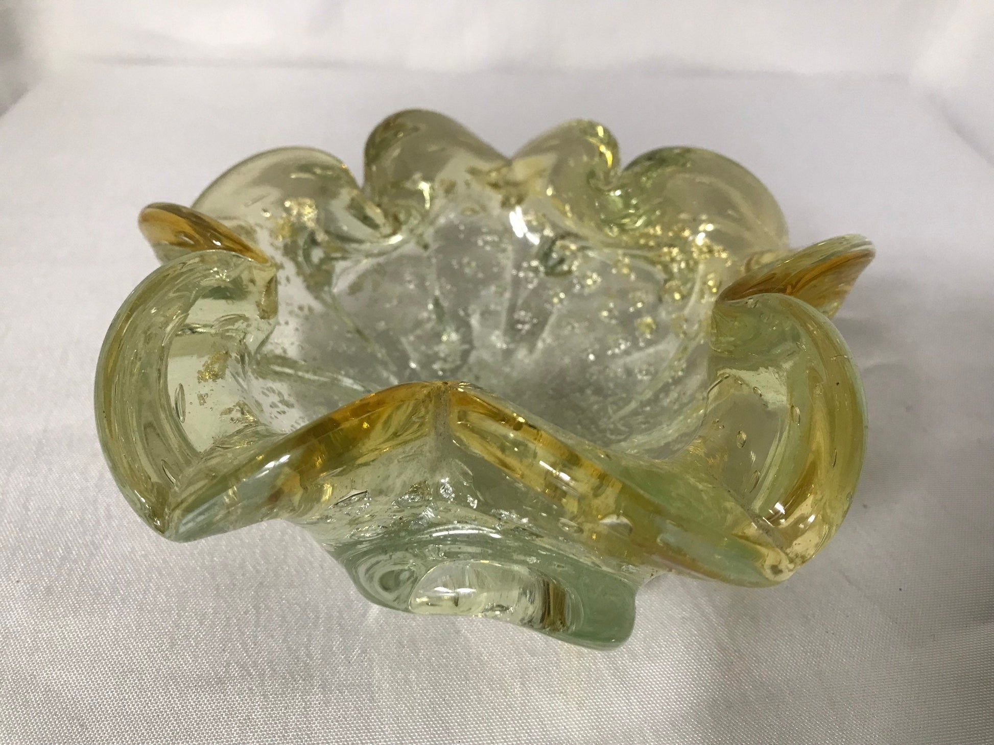 Vintage Murano Green Glass Flower Petal Bowl | Home Decor