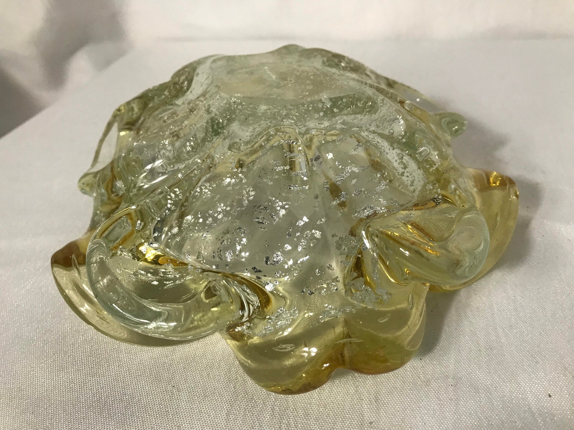 Vintage Murano Green Glass Flower Petal Bowl | Home Decor