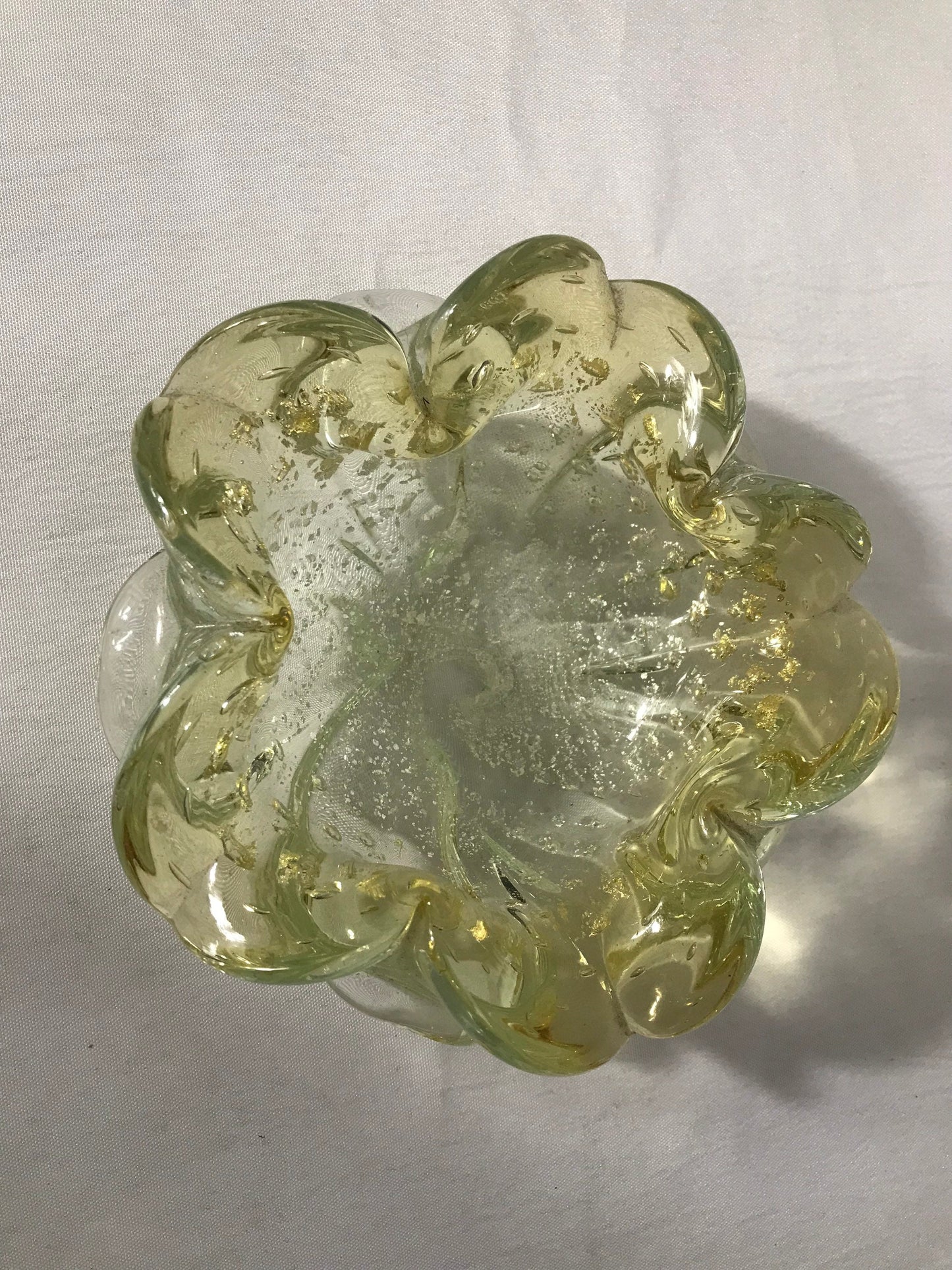 Vintage Murano Green Glass Flower Petal Bowl | Home Decor