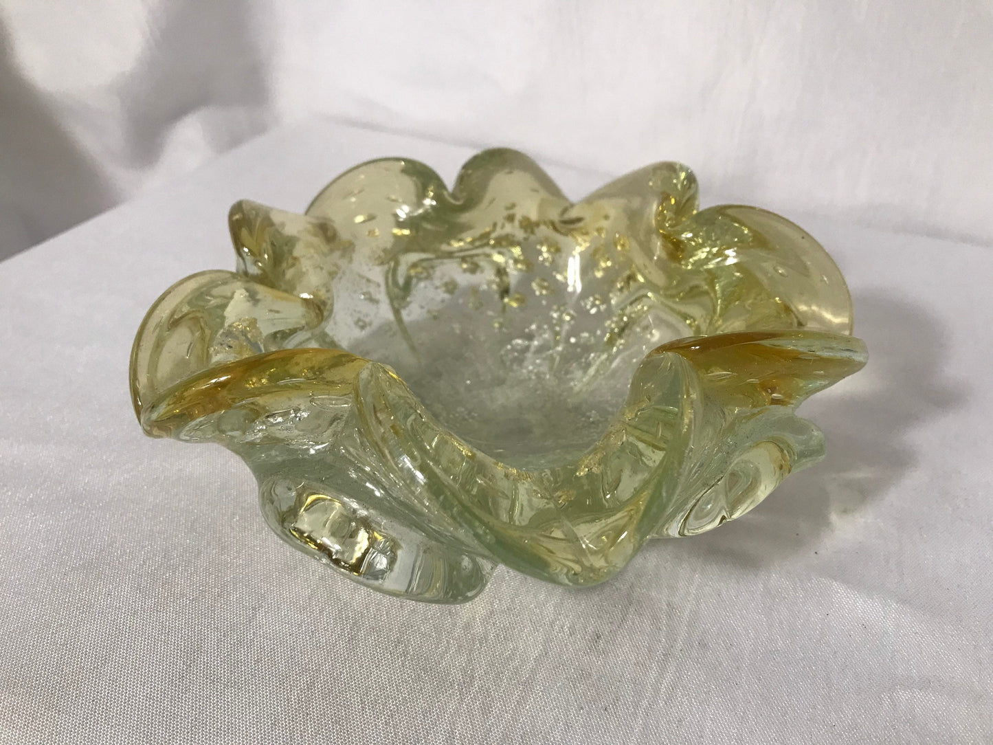 Vintage Murano Green Glass Flower Petal Bowl | Home Decor