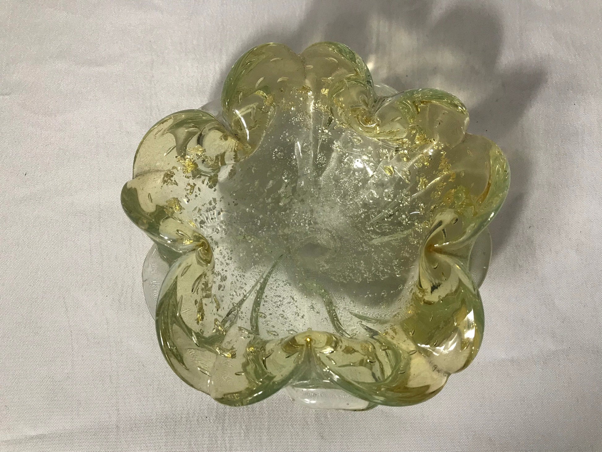 Vintage Murano Green Glass Flower Petal Bowl | Home Decor