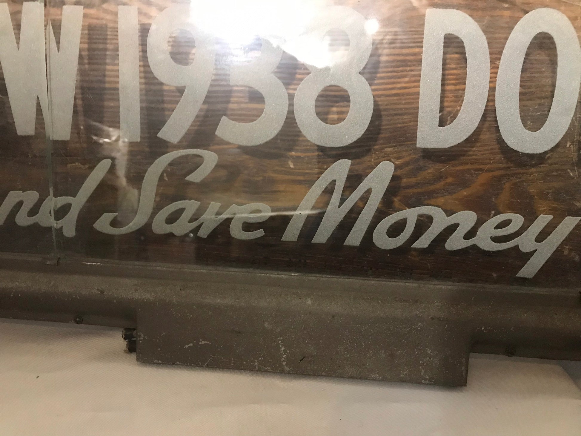 Vintage Glass/Metal Hanging Sign “Switch to the New 1938 Dodge and Save Money!” | Home Decor