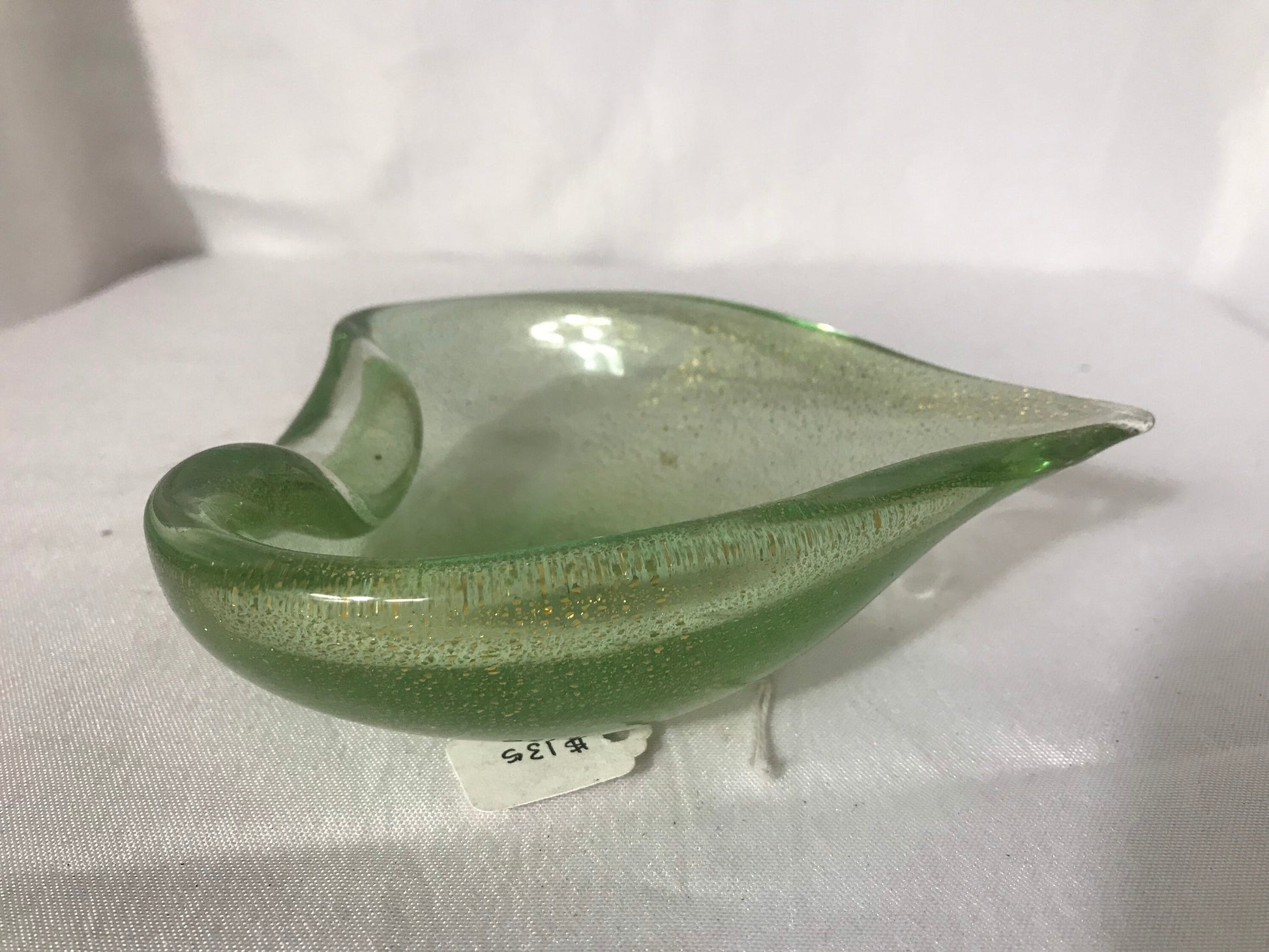 Vintage Murano Green Glass Dish Gold Flecks | Home Decor