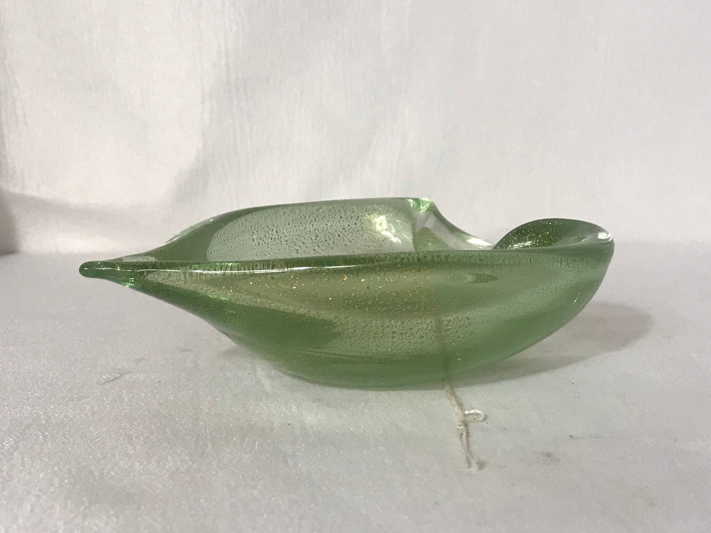 Vintage Murano Green Glass Dish Gold Flecks | Home Decor