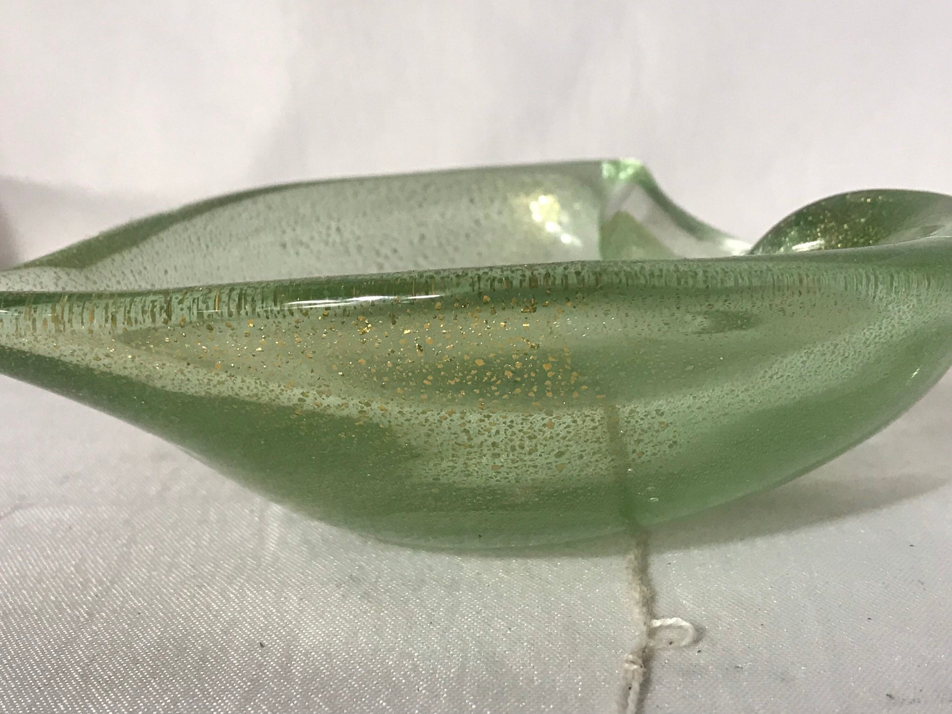 Vintage Murano Green Glass Dish Gold Flecks | Home Decor