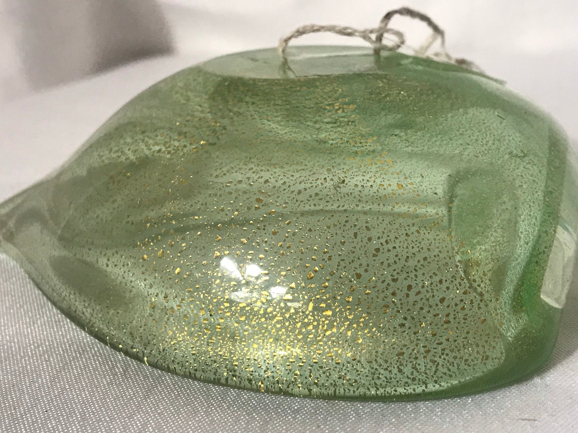 Vintage Murano Green Glass Dish Gold Flecks | Home Decor