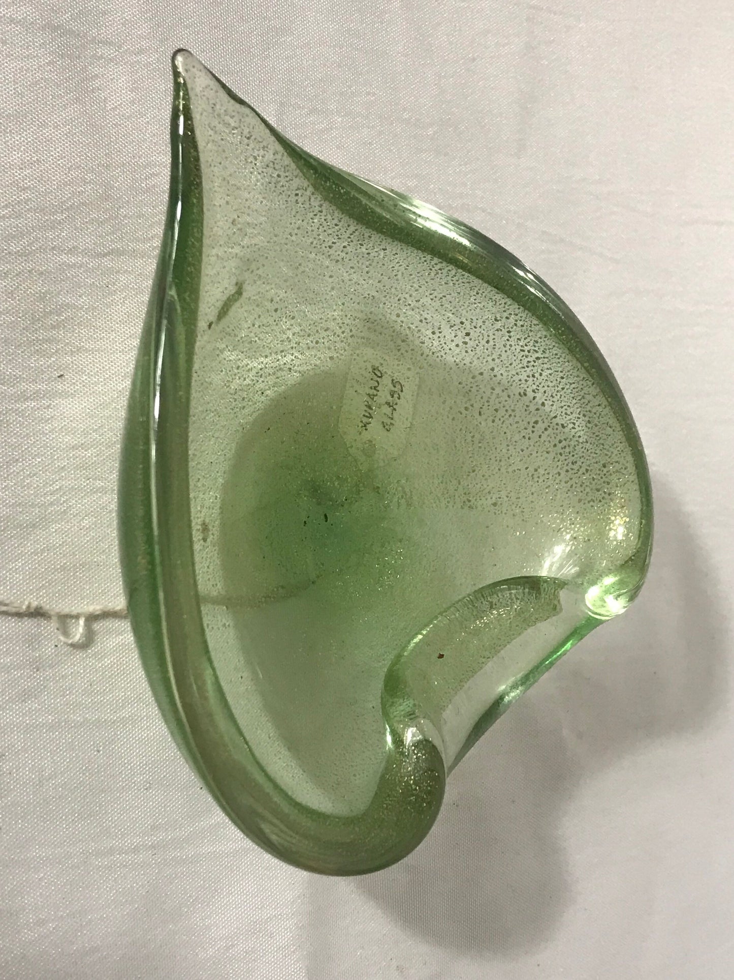 Vintage Murano Green Glass Dish Gold Flecks | Home Decor