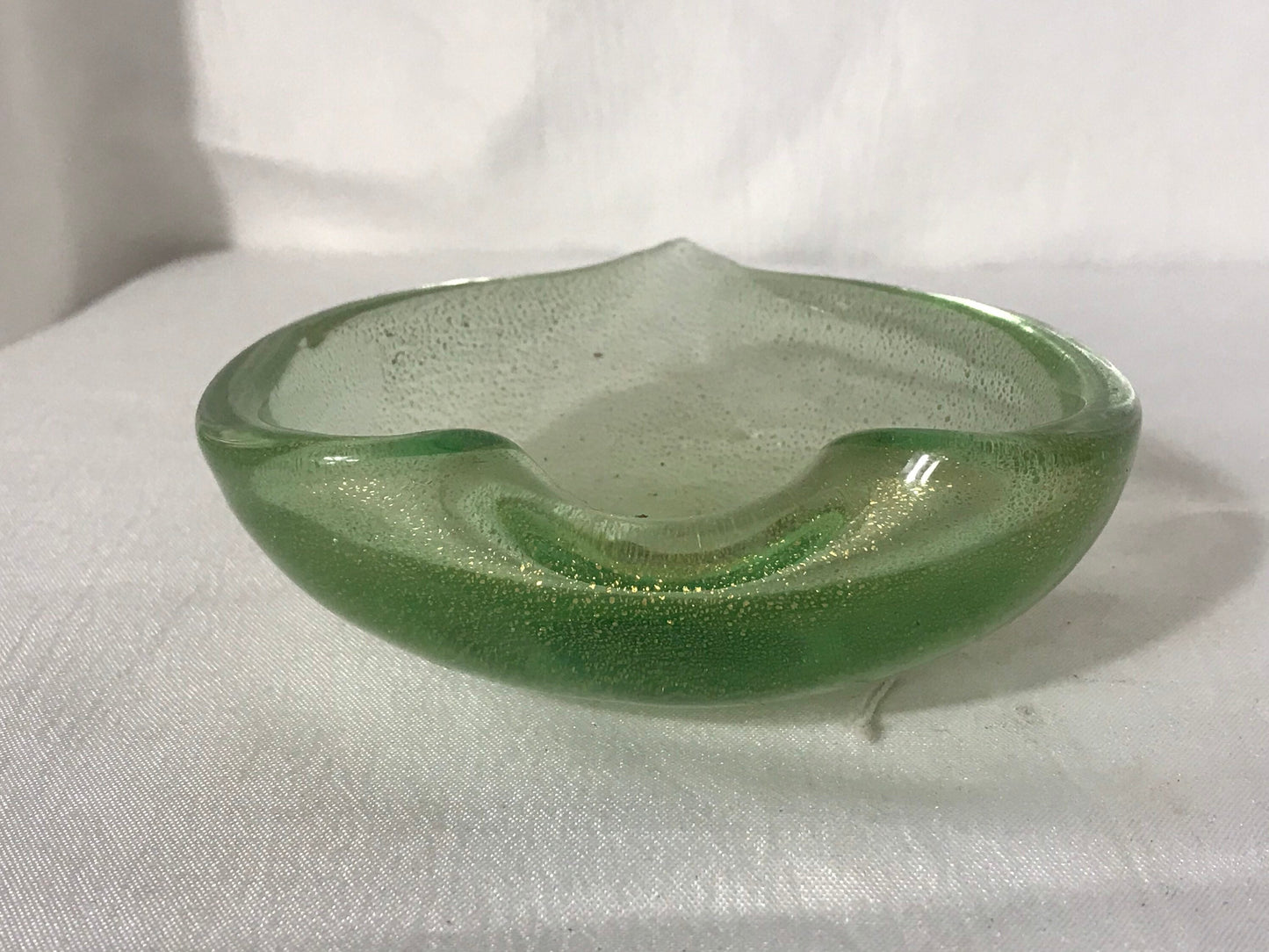 Vintage Murano Green Glass Dish Gold Flecks | Home Decor