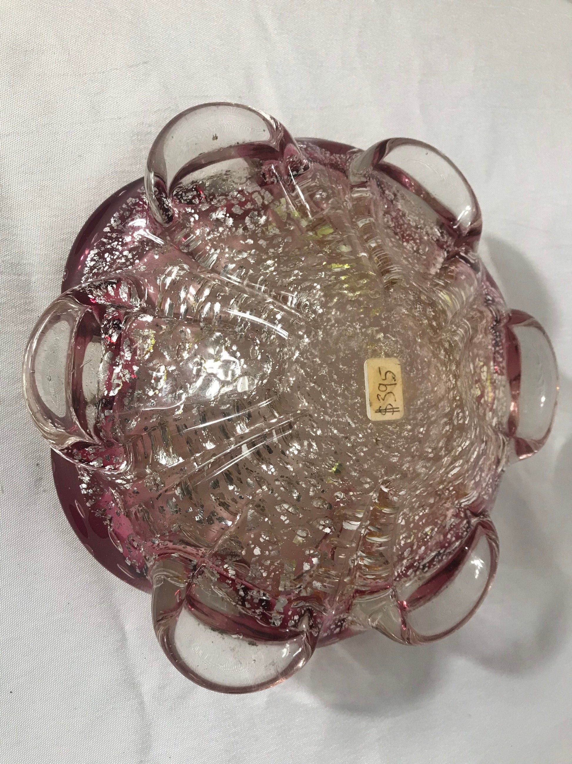 Vintage A. Barbini Venetian glass footed bowl w/gold & silver flake | Home Decor