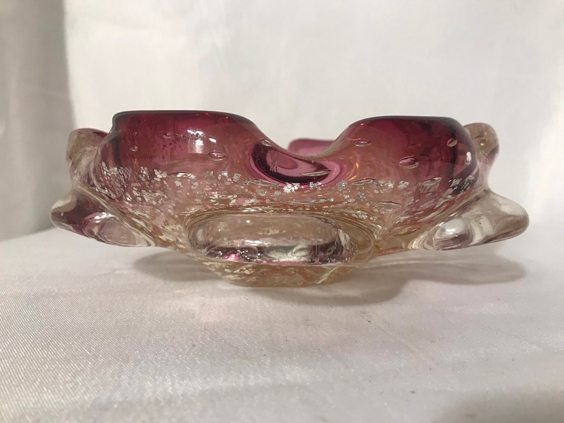 Vintage A. Barbini Venetian glass footed bowl w/gold & silver flake | Home Decor