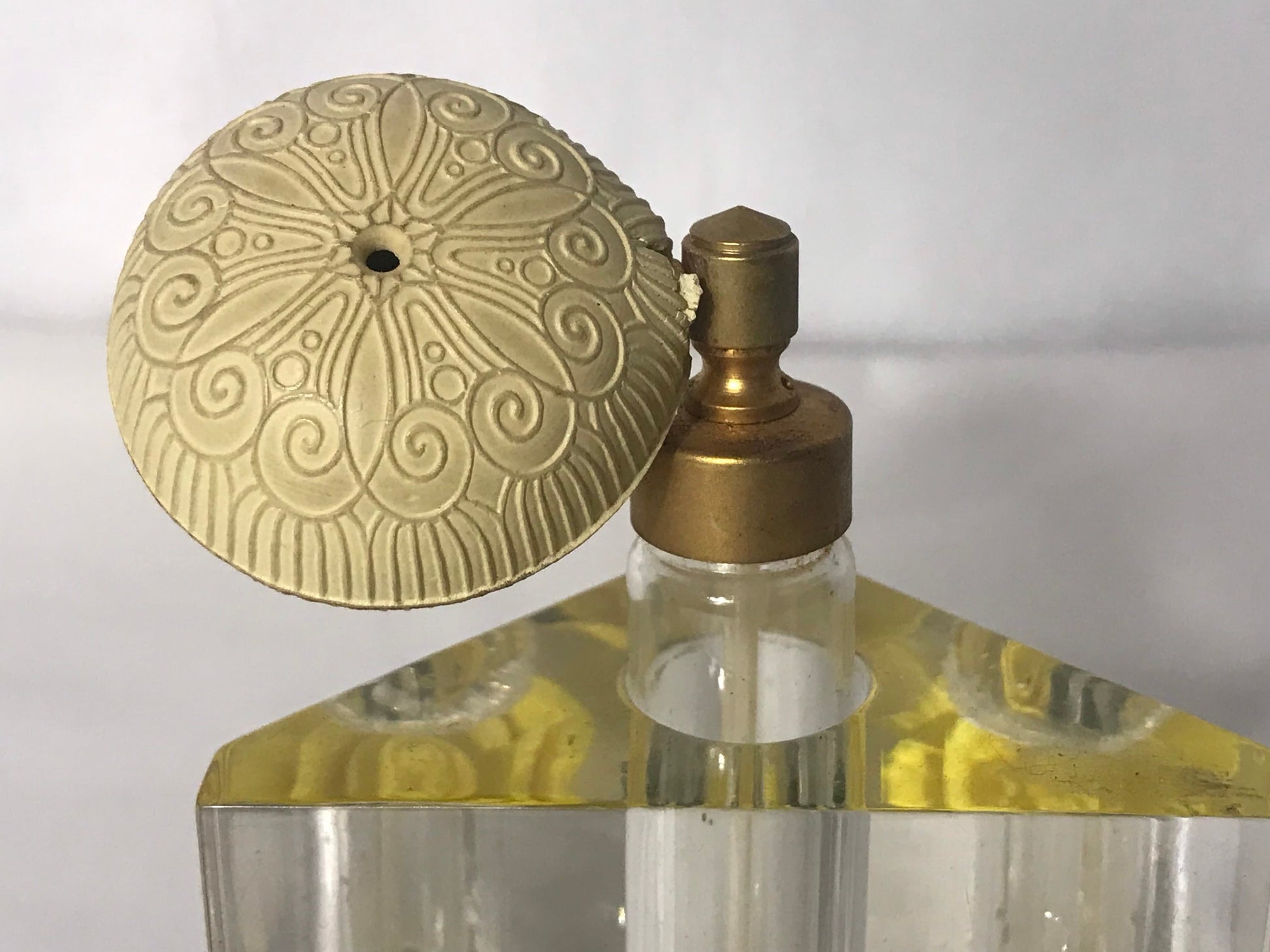 Vintage Yellow Floral Glass Perfume Bottle | Vanity Storage