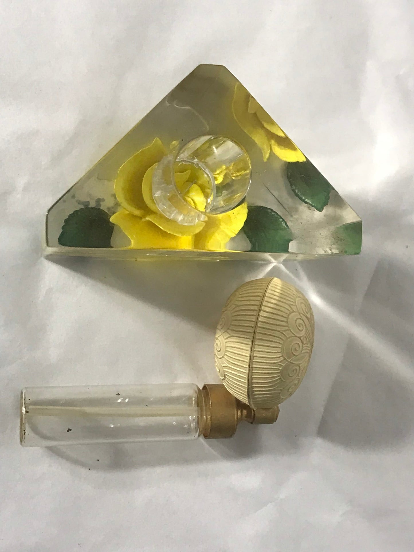 Vintage Yellow Floral Glass Perfume Bottle | Vanity Storage