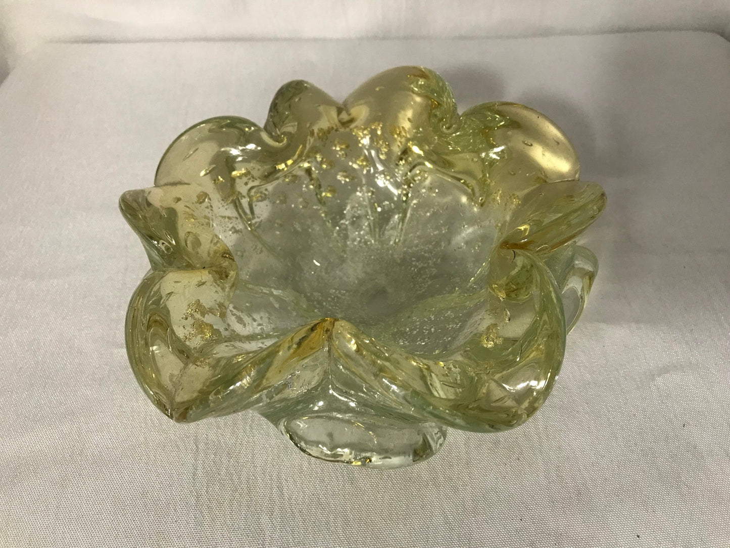 Vintage Murano Green Glass Flower Petal Bowl | Home Decor